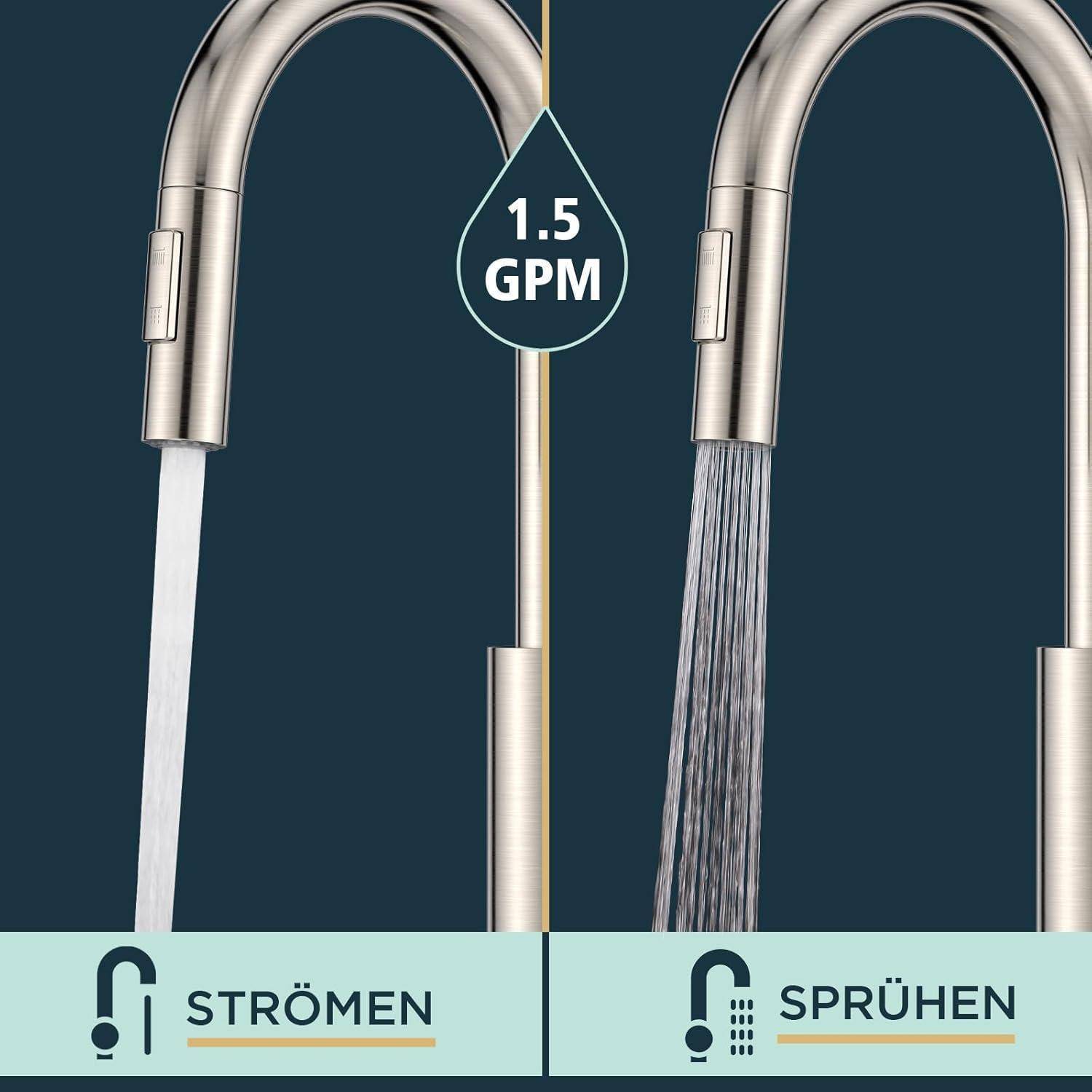 Wasserhahn Küche Hoher Bogen mit Herausziehbarer Brause Edelstahl