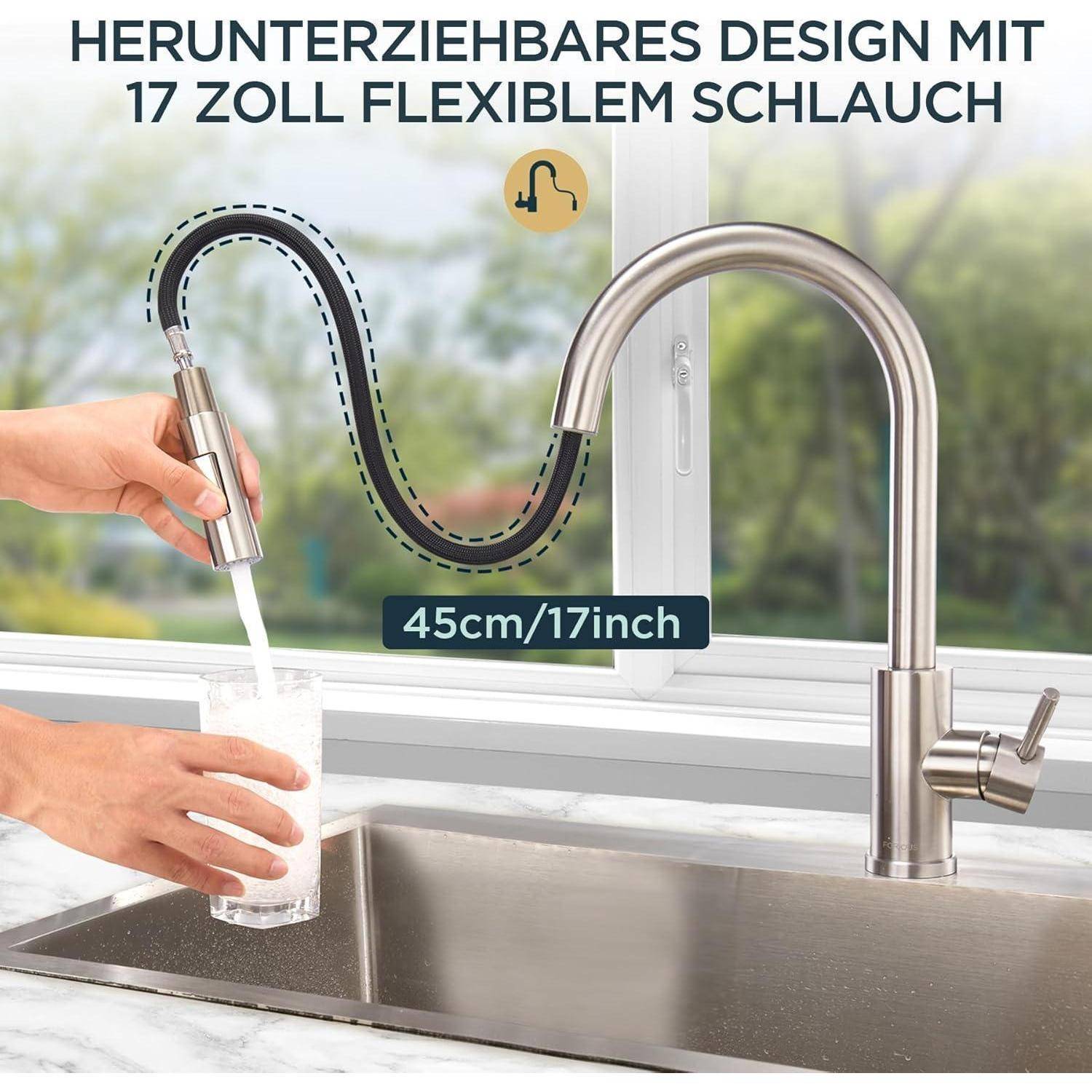 Wasserhahn Küche Hoher Bogen mit Herausziehbarer Brause Edelstahl