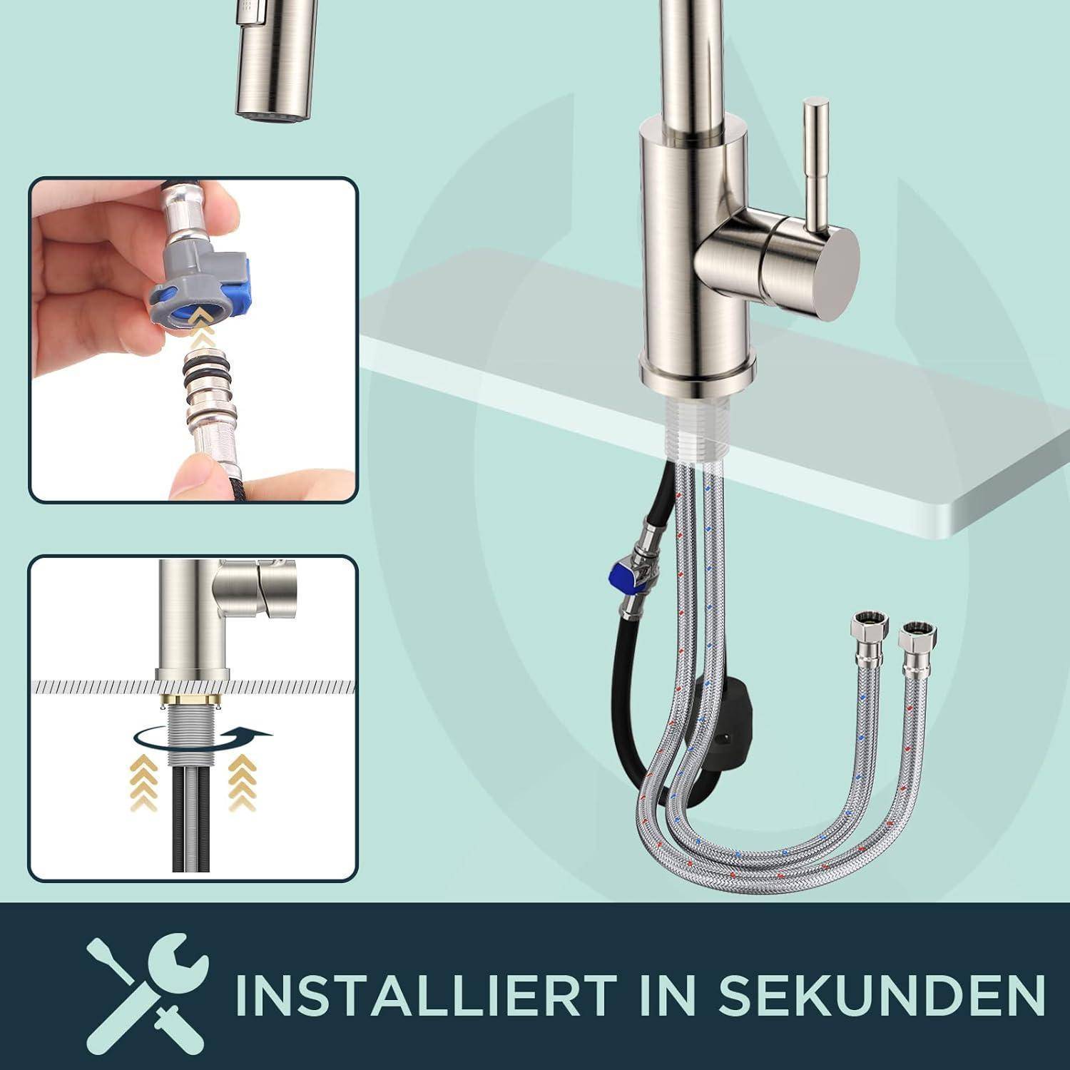 Wasserhahn Küche Hoher Bogen mit Herausziehbarer Brause Edelstahl