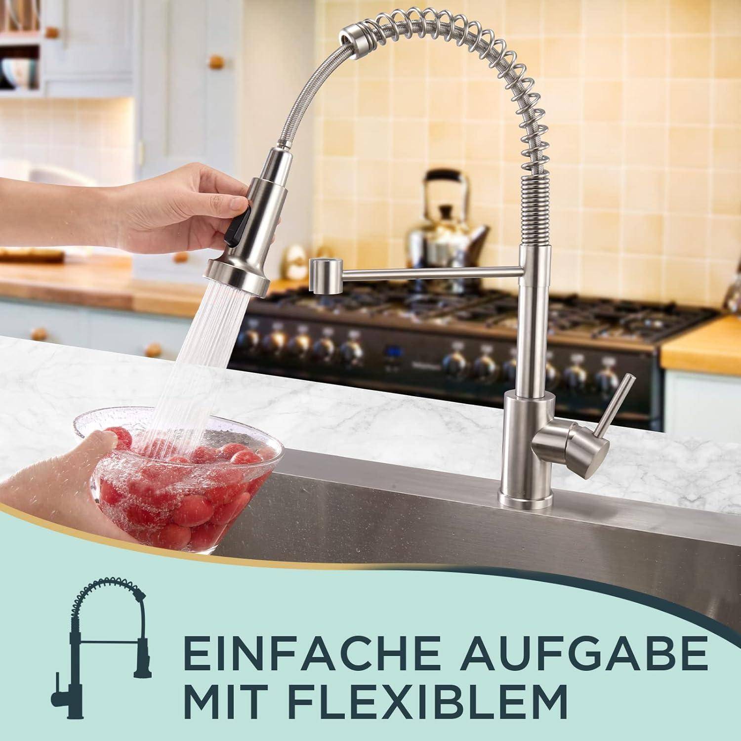 Wasserhahn Küche Hochdruck Armatur mit Brause Edelstahl