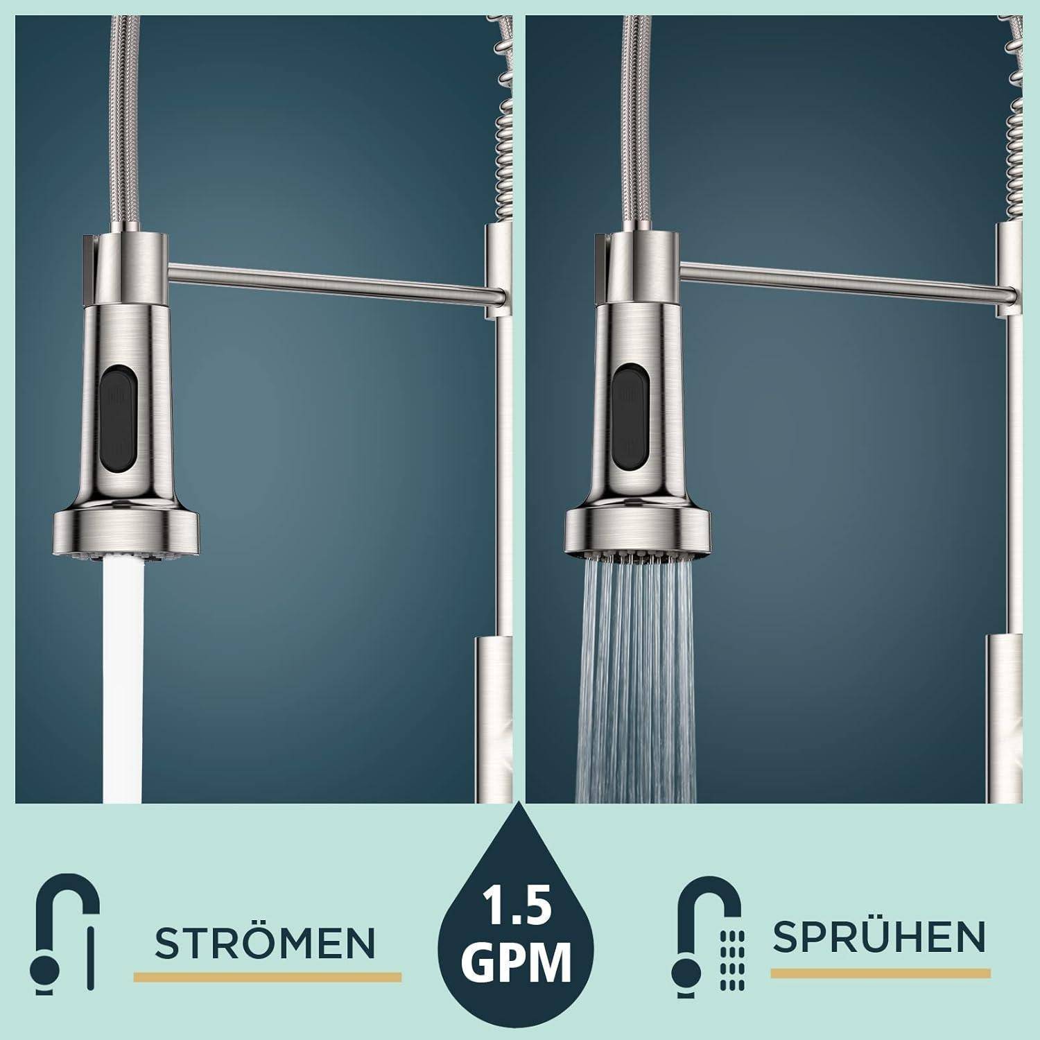 Wasserhahn Küche Hochdruck Armatur mit Brause Edelstahl