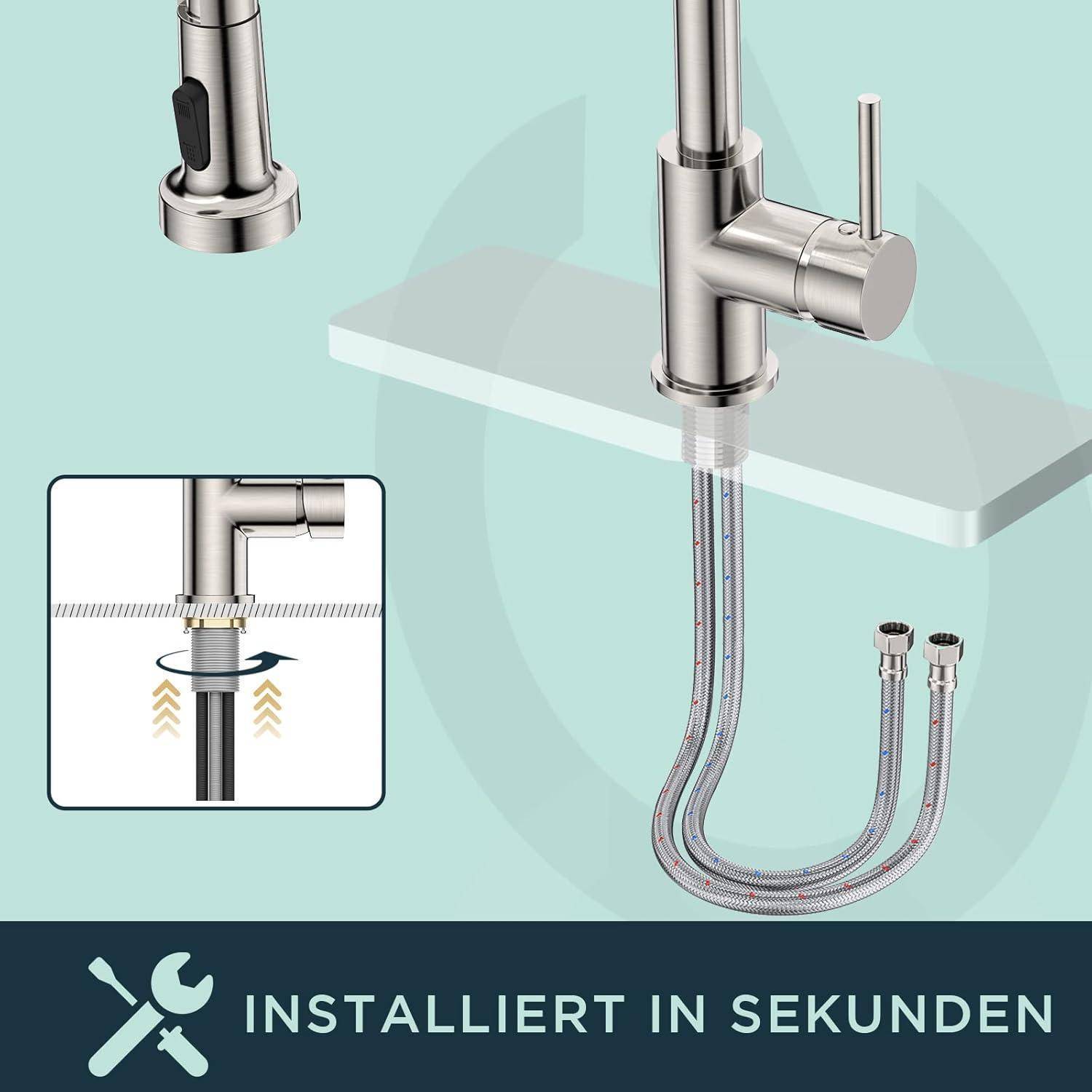 Wasserhahn Küche Hochdruck Armatur mit Brause Edelstahl