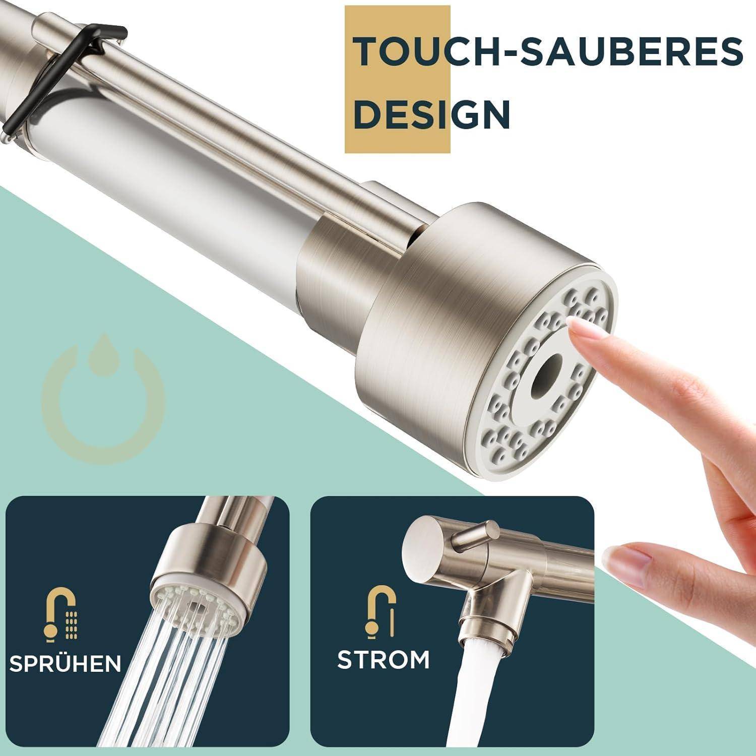 Wasserhahn Küche Schwarz Edelstahl 360° Schwenkbarkeit Doppelspray