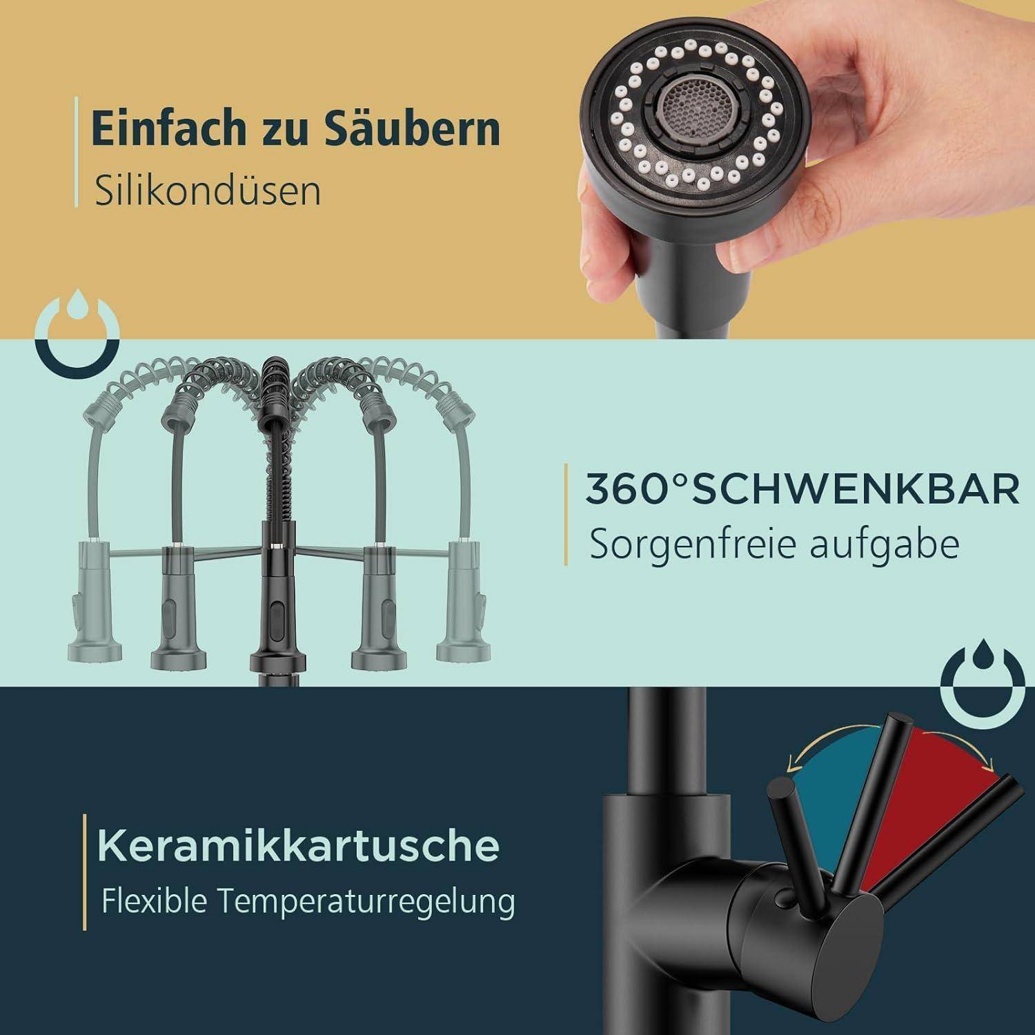 Wasserhahn Küche Schwarz Edelstahl Ausziehbar Einhebelmischer
