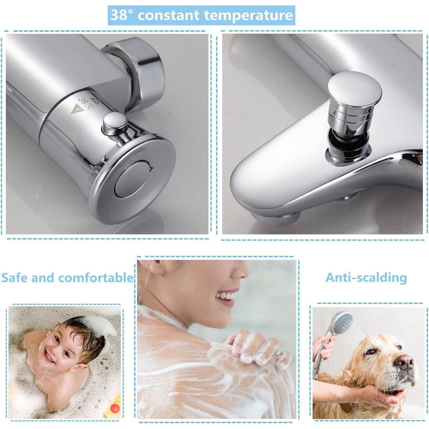 Badewannenarmatur Thermostat 38 ° Sicherheitsknopf Messing Chrom