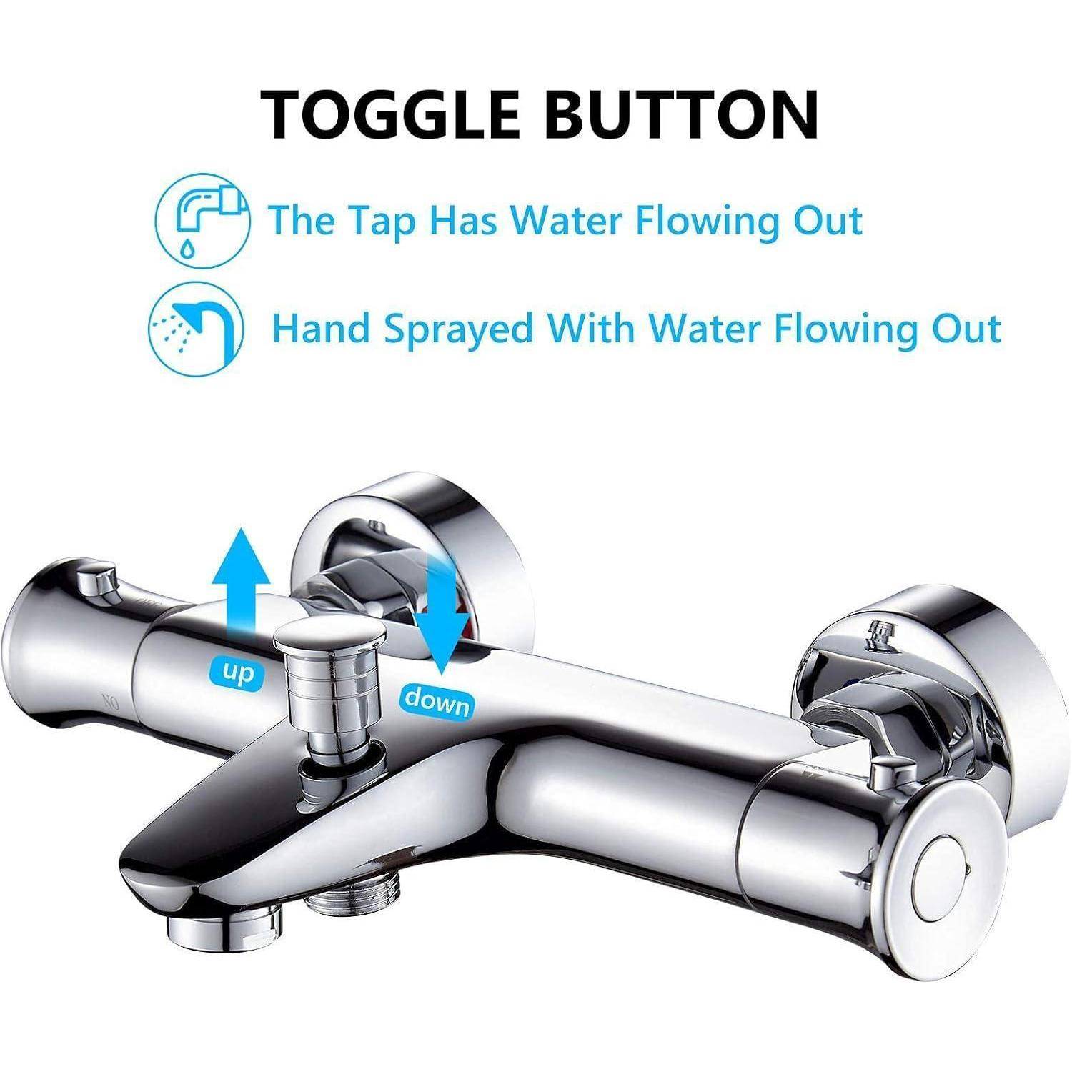 Badewannenarmatur Thermostat 38 ° Sicherheitsknopf Messing Chrom