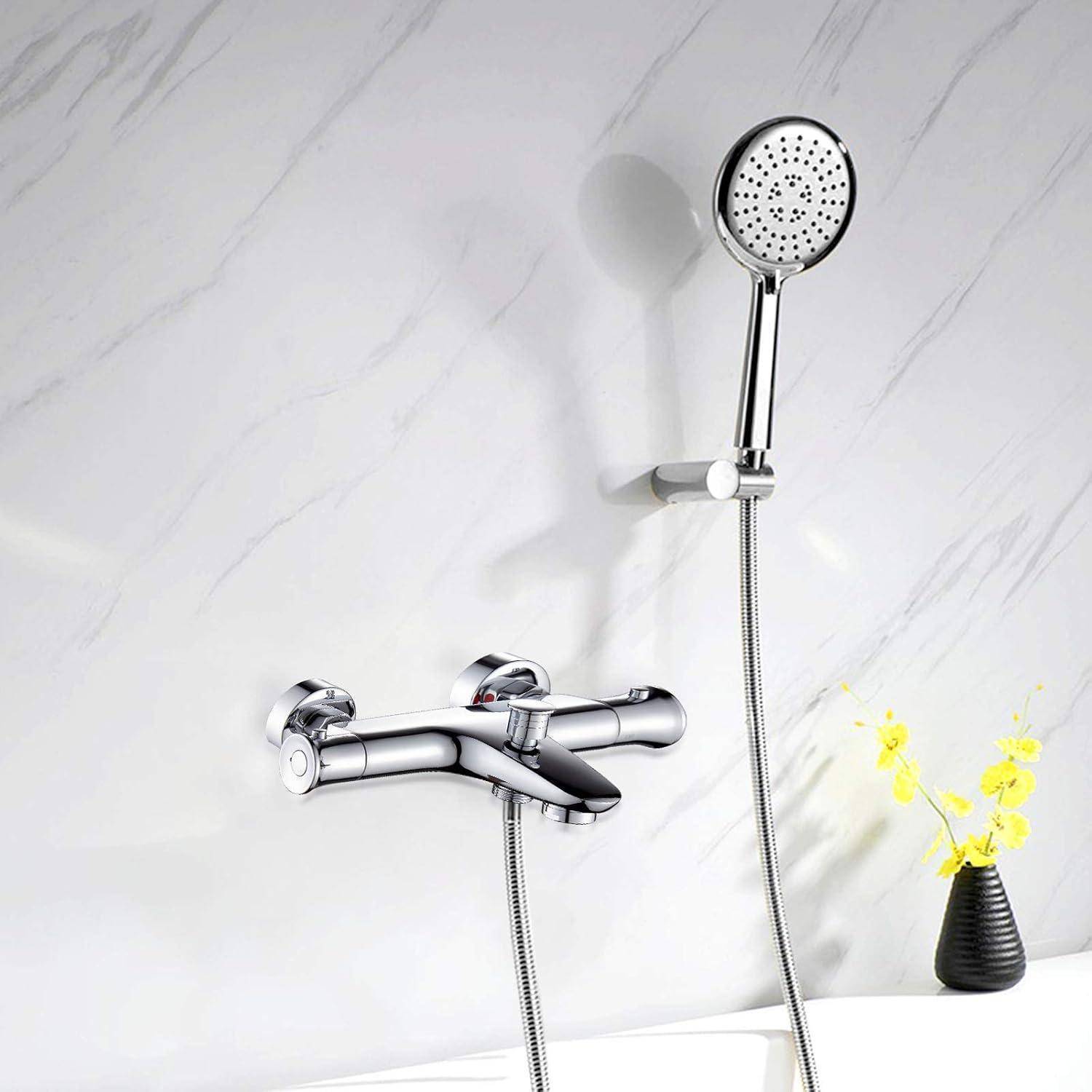 Badewannenarmatur Thermostat 38 ° Sicherheitsknopf Messing Chrom