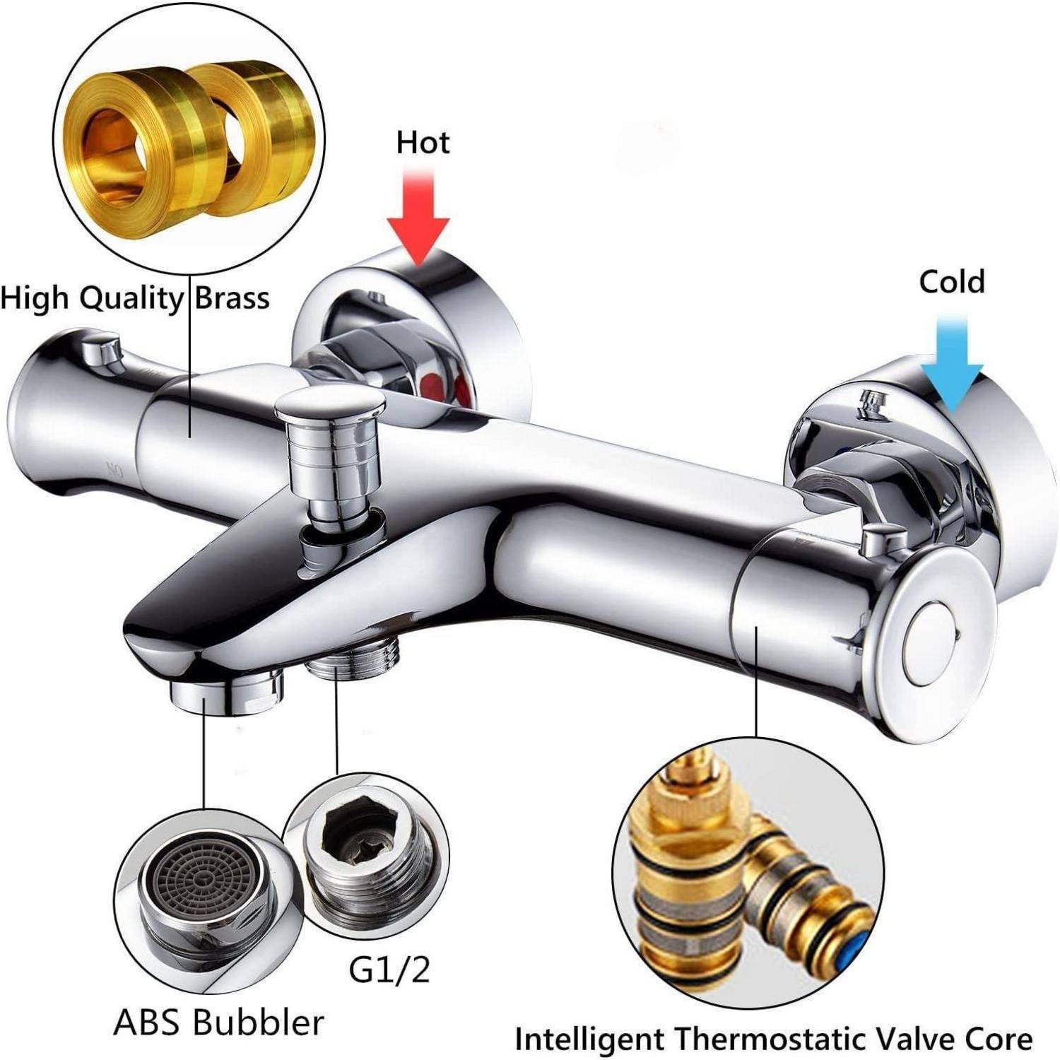Badewannenarmatur Thermostat 38 ° Sicherheitsknopf Messing Chrom