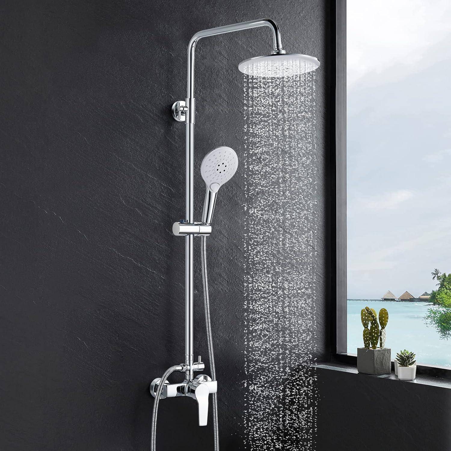Duschsystem mit Einhebelmischer Regendusche 2 Strahlarten 8 Zoll