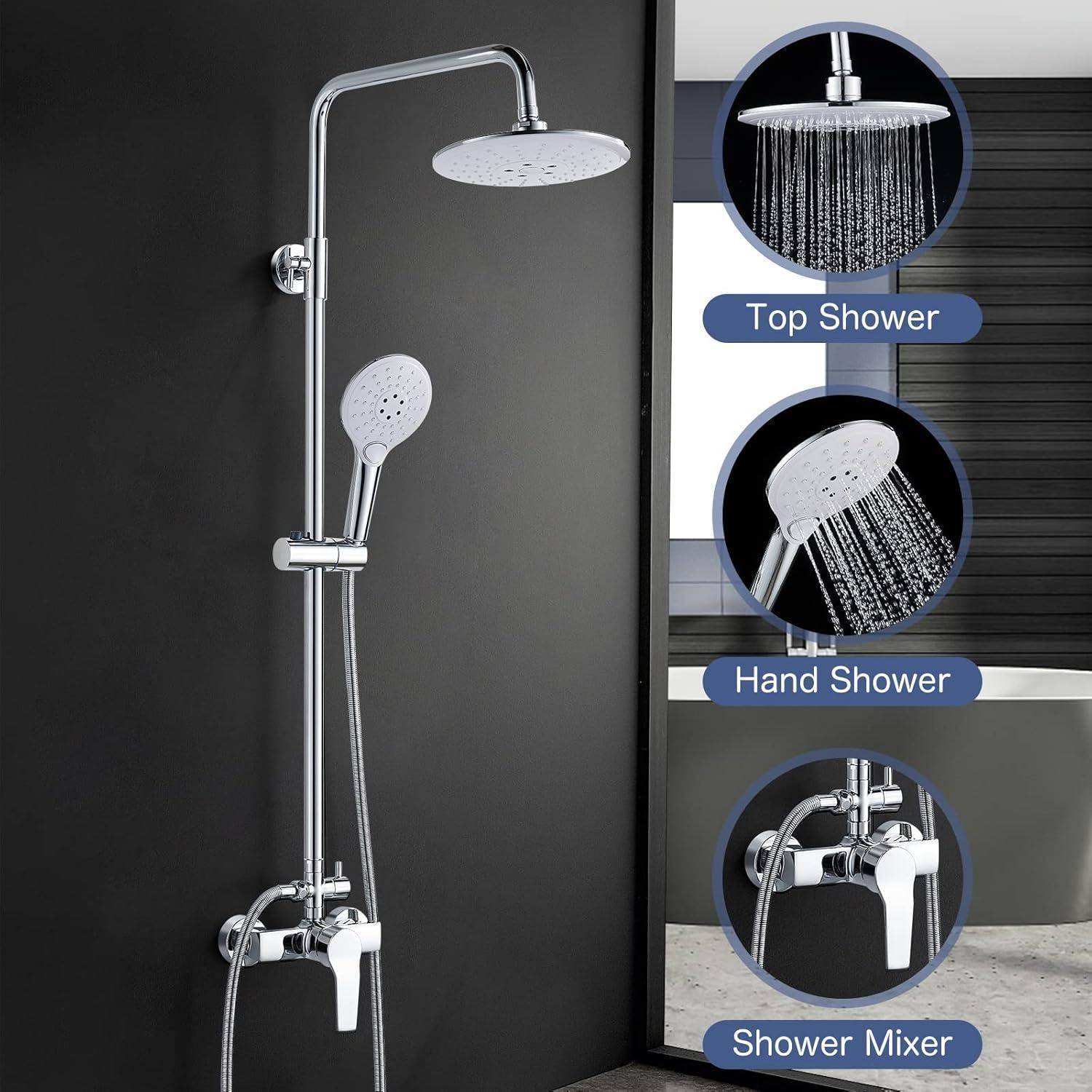 Duschsystem mit Einhebelmischer Regendusche 2 Strahlarten 8 Zoll