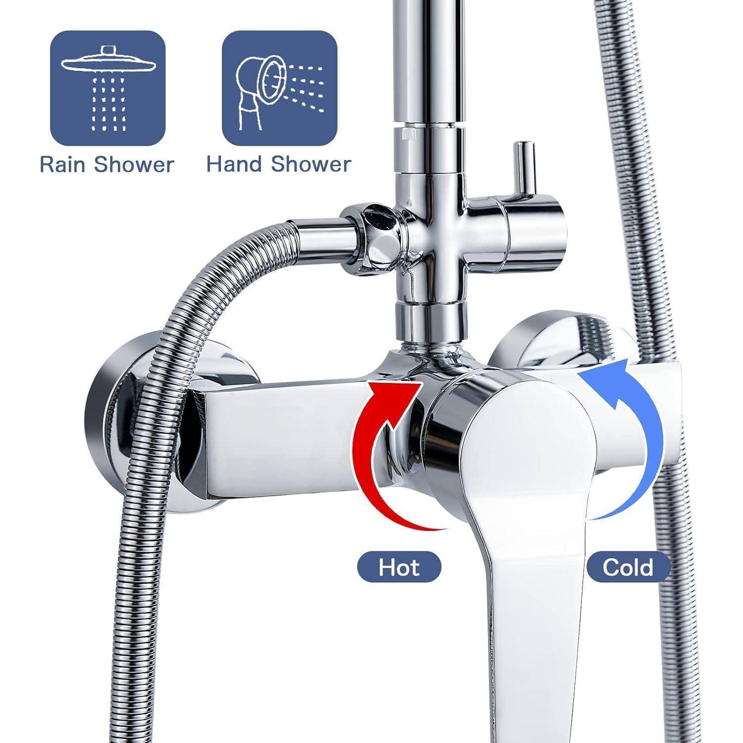 Duschsystem mit Einhebelmischer Regendusche 2 Strahlarten 8 Zoll
