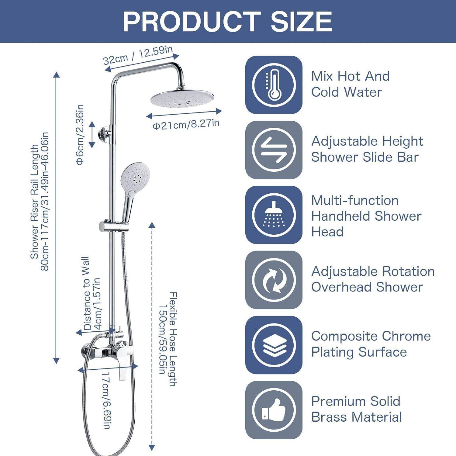 Duschsystem mit Einhebelmischer Regendusche 2 Strahlarten 8 Zoll