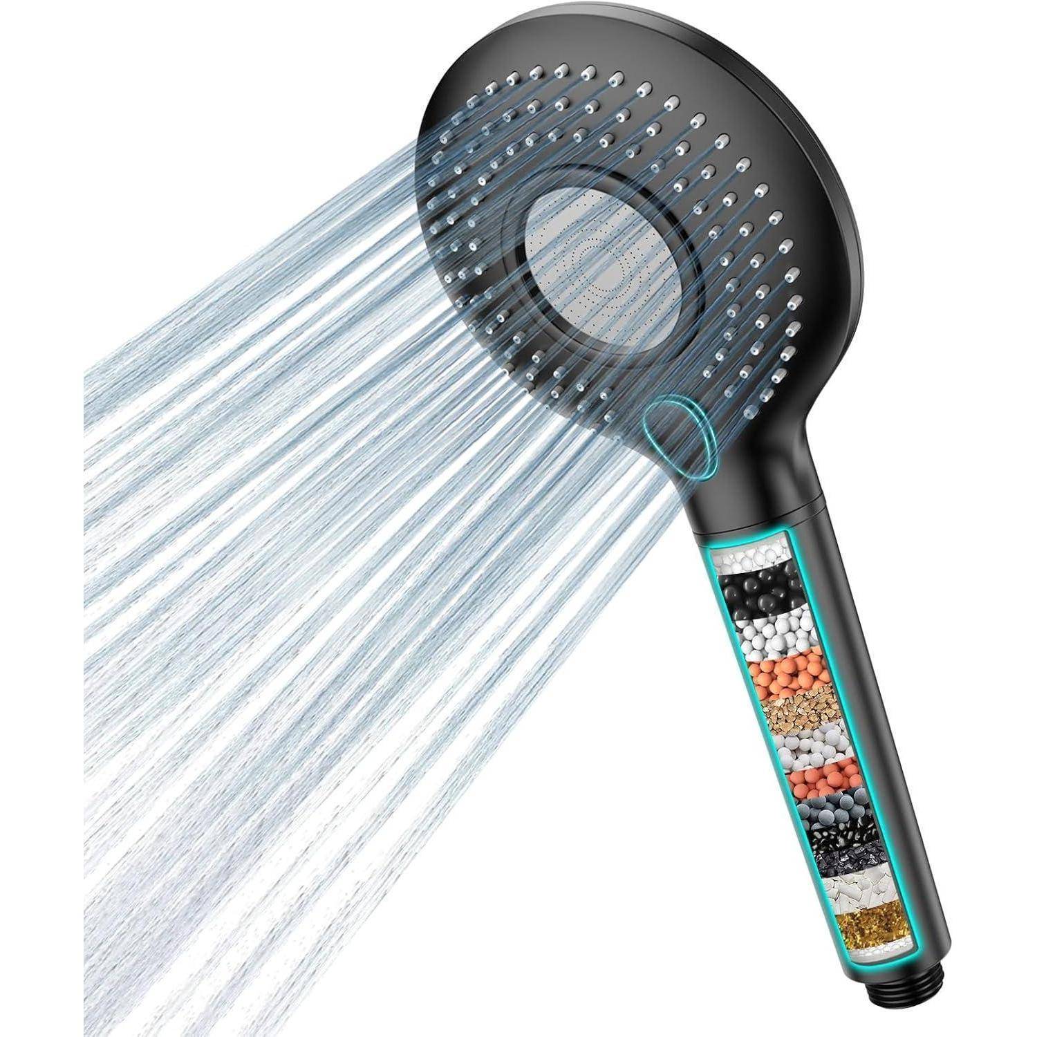 Handbrause mit Mineralperlen-Wasserfilter, die mehrere Sprüheinstellungen bietet.