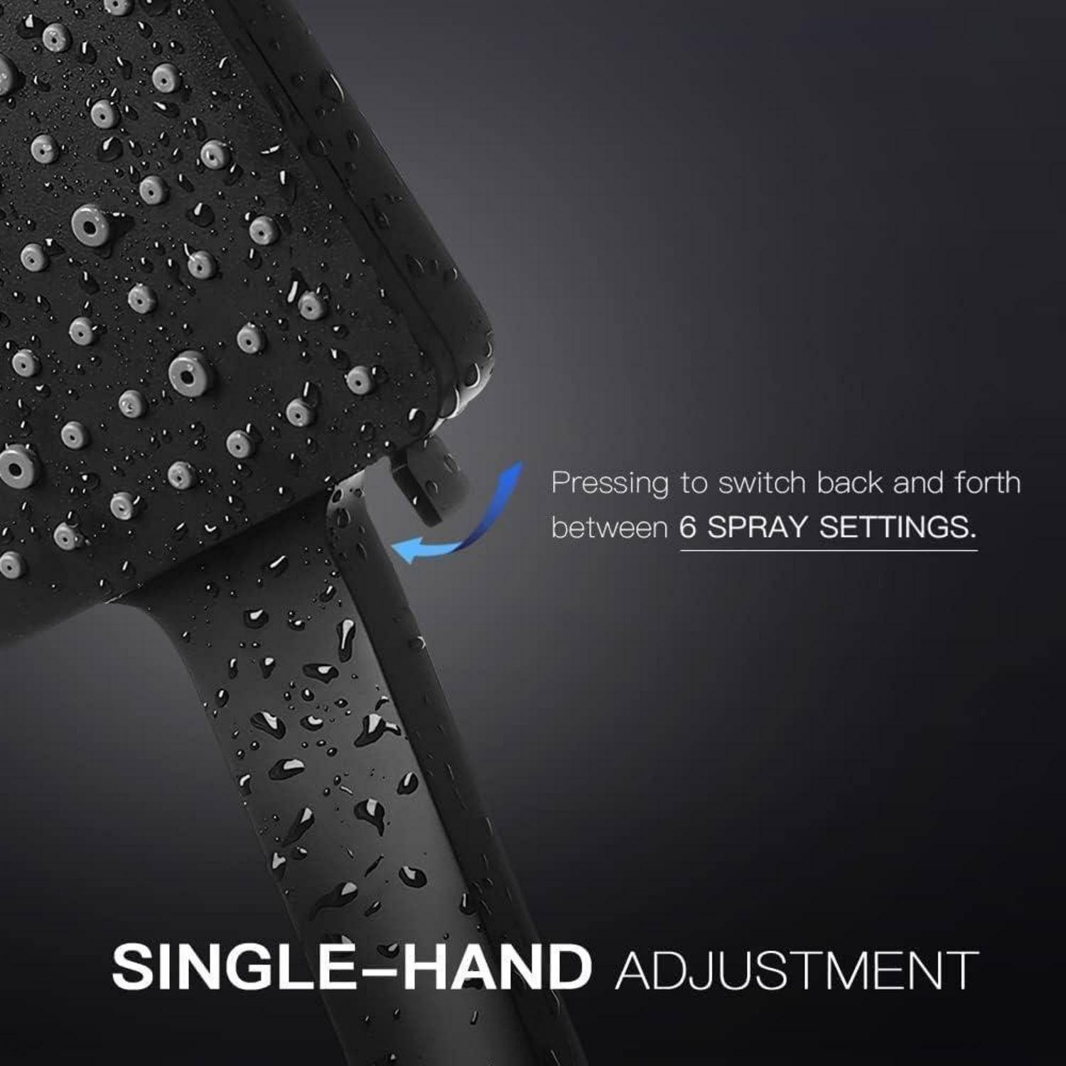 Ein Duschkopf mit Wassertropfen, der die Funktionen 