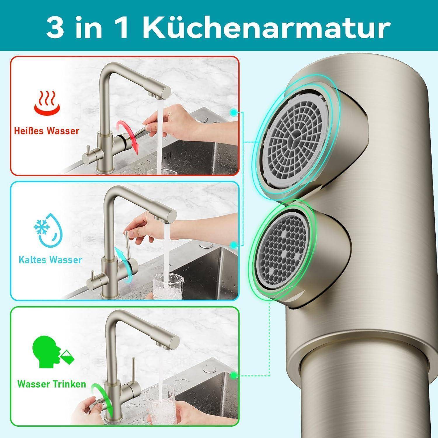 Wasserhahn Mischbatterie 3 Wege Wasserhahn Edelstahl