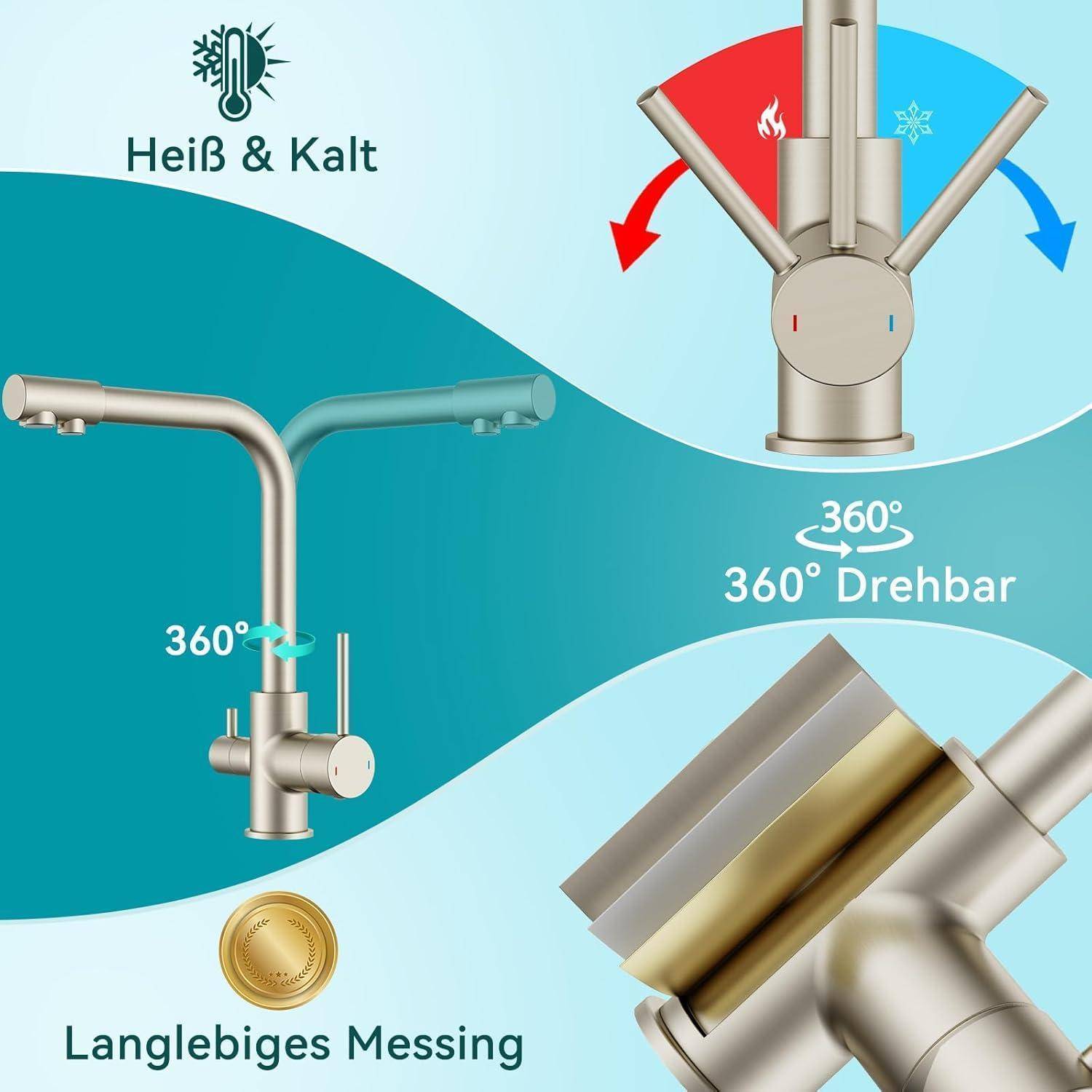 Wasserhahn Mischbatterie 3 Wege Wasserhahn Edelstahl