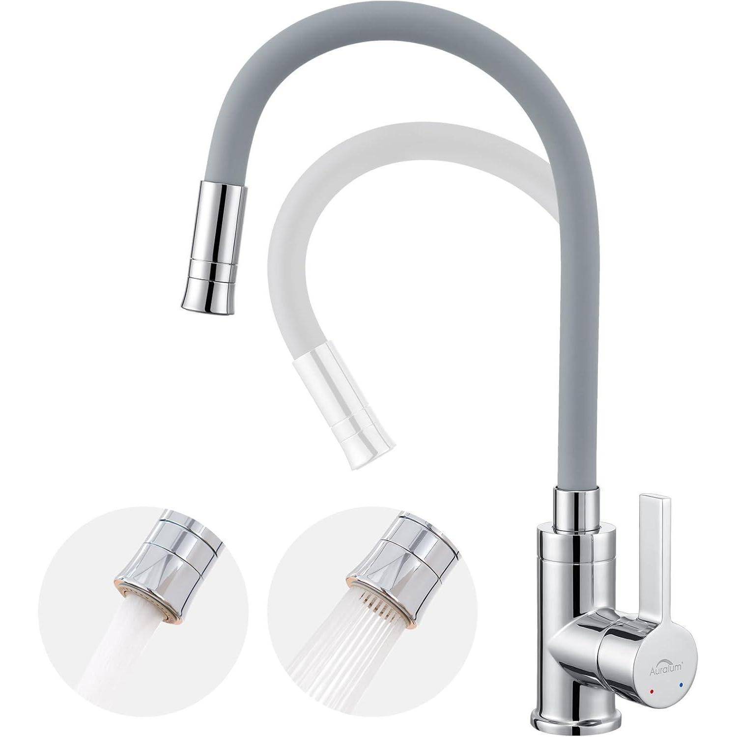 Küchenarmatur flexibel 360 drehbar 2 Hochdruck Grau mit 2 Strahlarten
