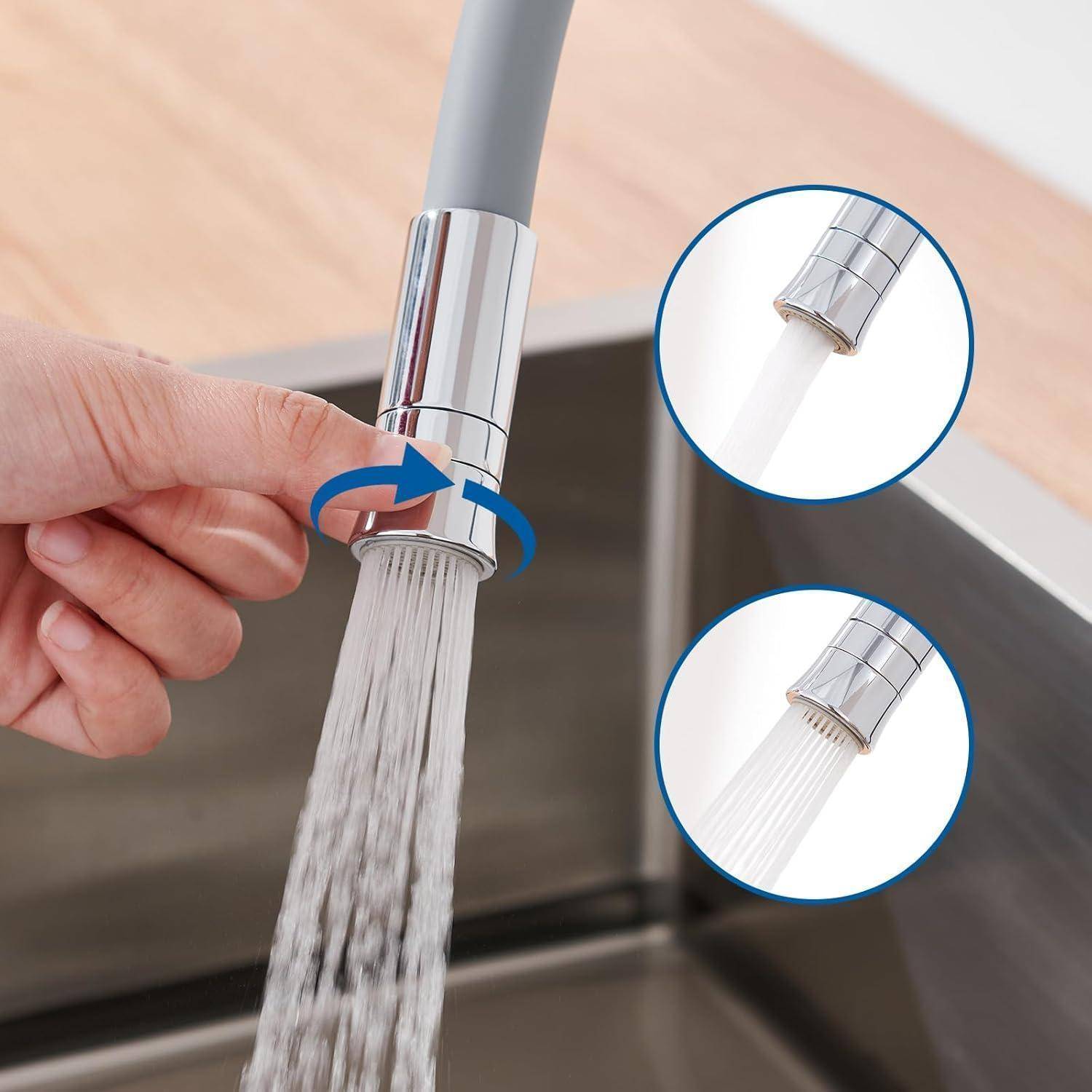 Küchenarmatur flexibel 360 drehbar 2 Hochdruck Grau mit 2 Strahlarten