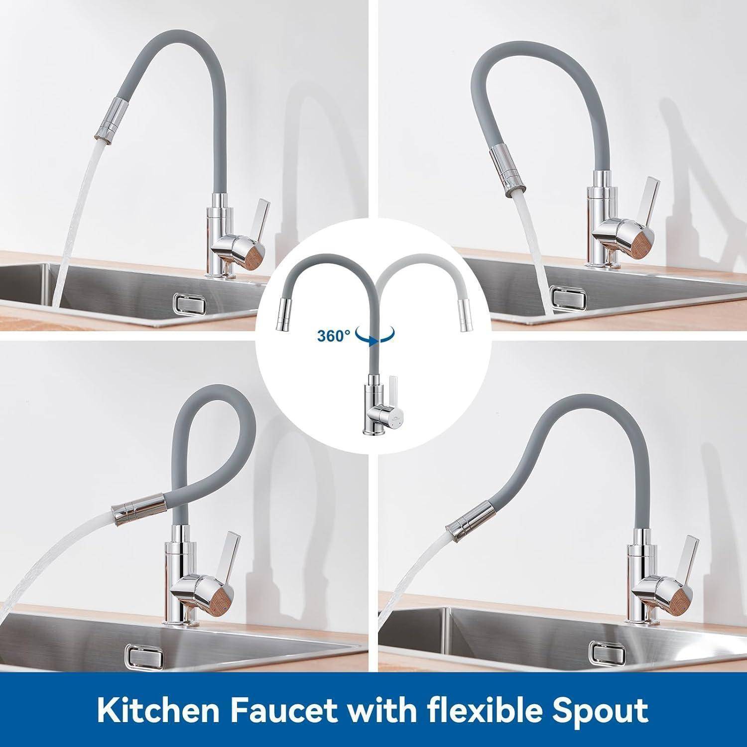 Küchenarmatur flexibel 360 drehbar 2 Hochdruck Grau mit 2 Strahlarten