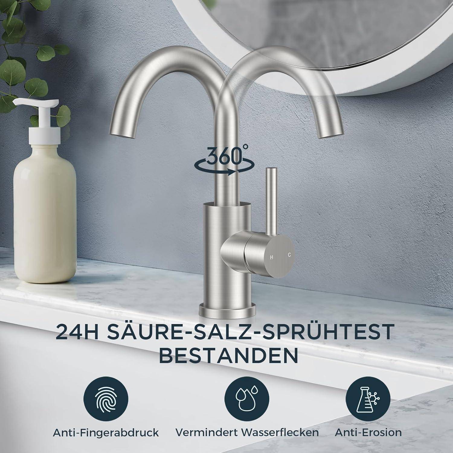 Wasserhahn Edelstahl 360 drehbar Auslaufhöhe 175mm Edelstahl