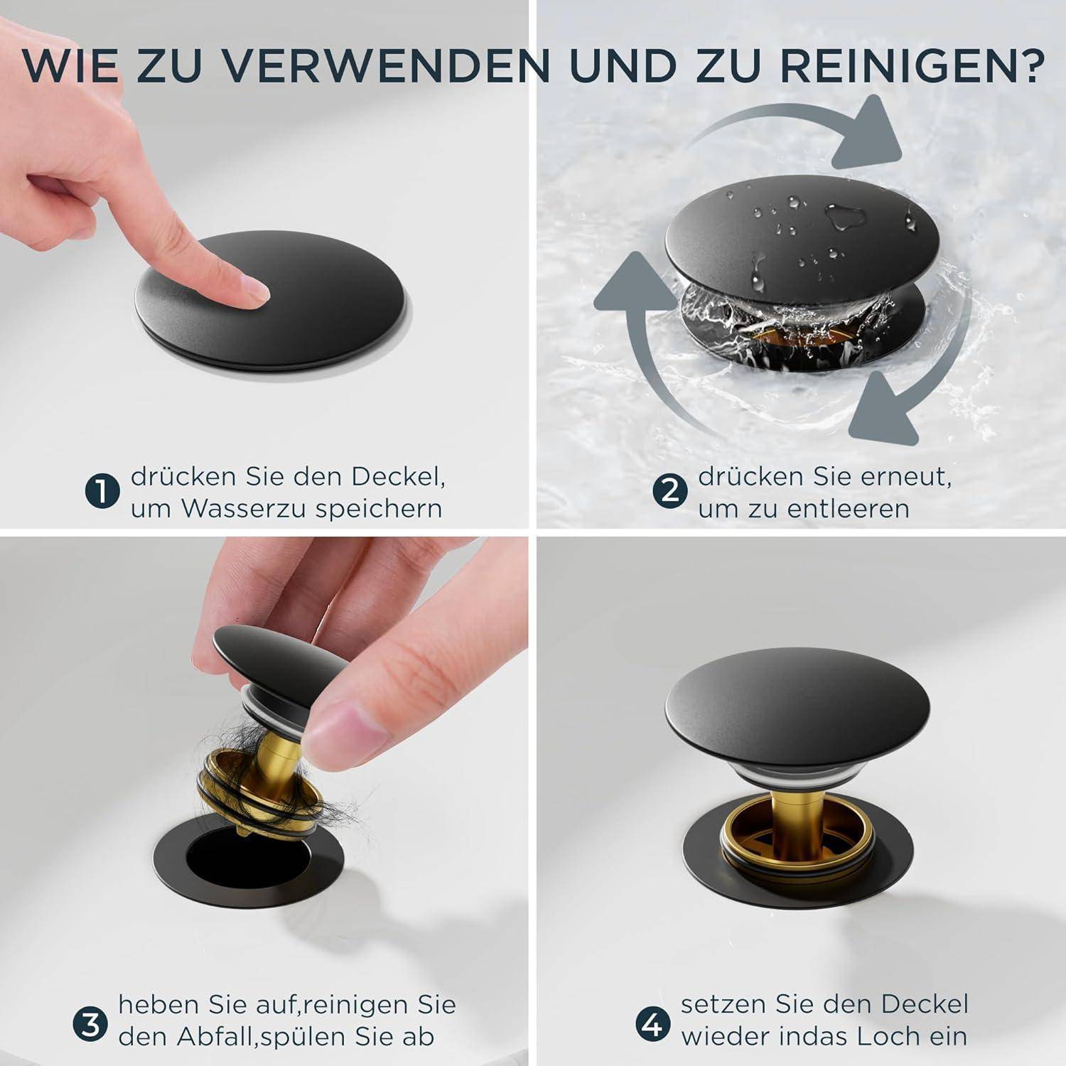 Waschtischarmatur Wasserfall Ablaufgarnitur Schwarz 110mm Matt-schwarz