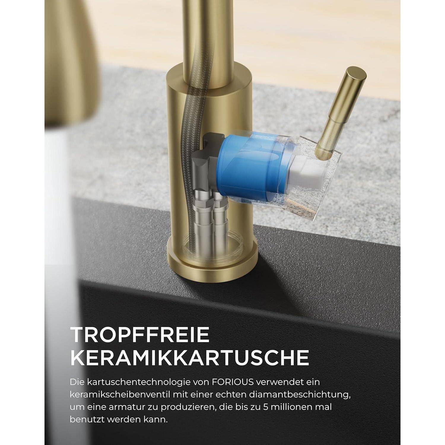 Wasserhahn Hochdruck ausziehbar Brause 360 schwenkbar Gebürstetes Gold