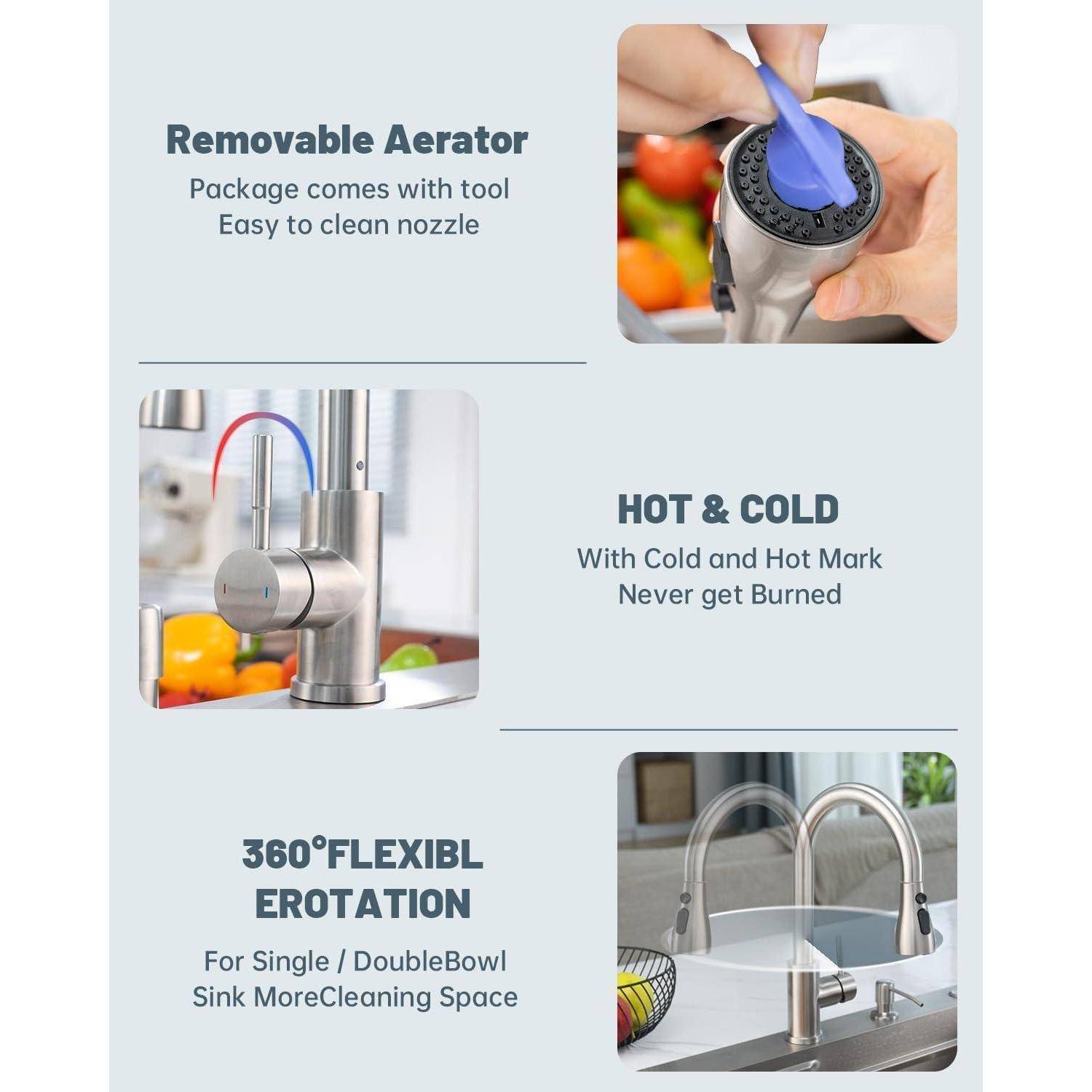 Wasserhahn Ausziehbar Seifenspender Armatur Gebürstet-328sd
