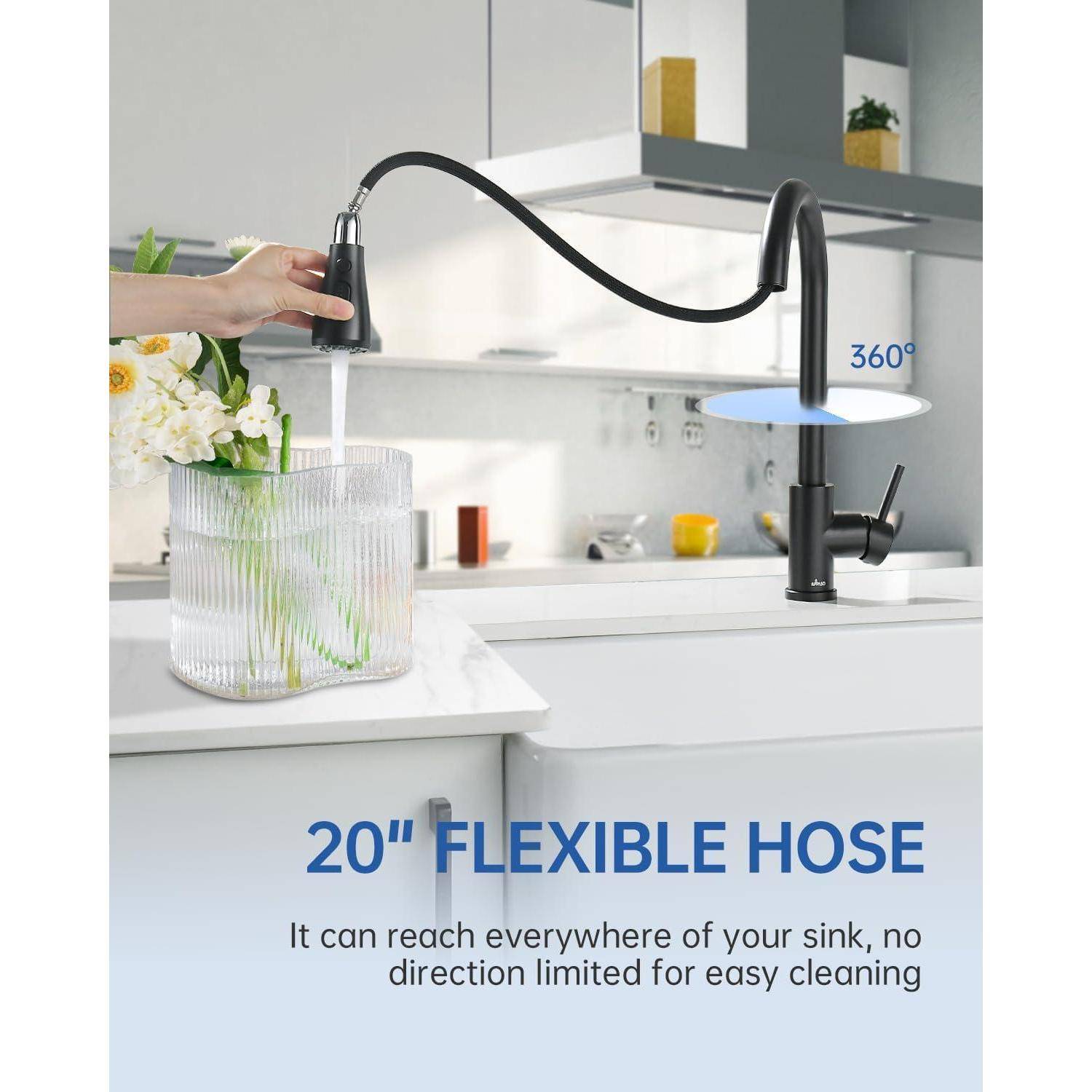 Küchenarmatur Ausziehbar Hochdruck 3 Strahlarten Armatur Schwar-327mb
