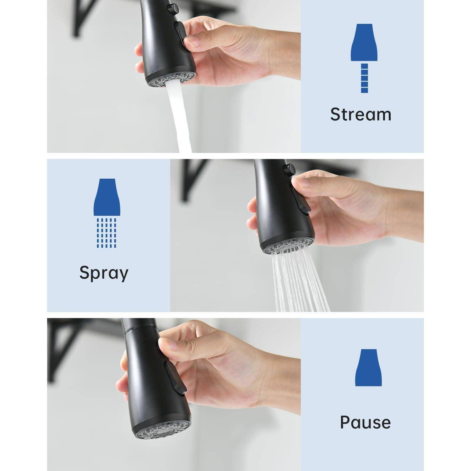 Küchenarmatur Ausziehbar Hochdruck 3 Strahlarten Armatur Schwar-327mb