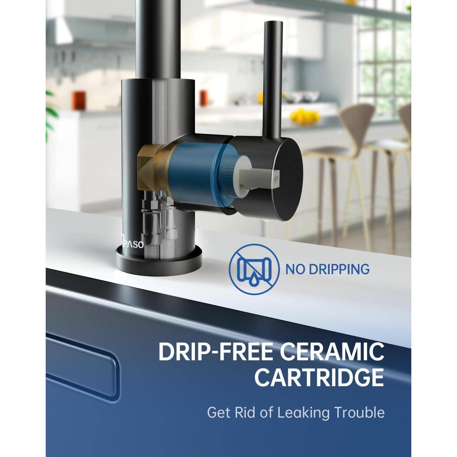 Küchenarmatur Ausziehbar Hochdruck 3 Strahlarten Armatur Schwar-327mb