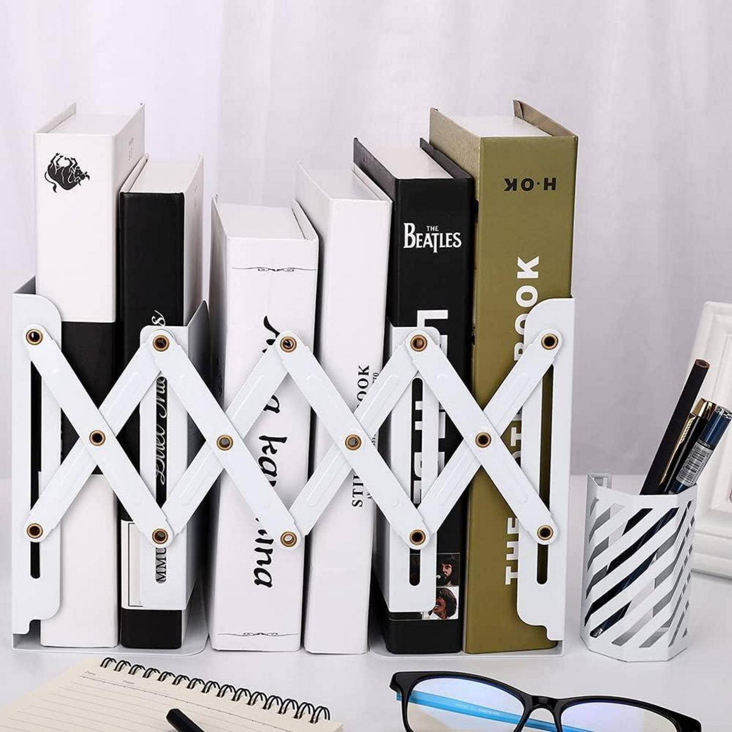 Buchstützen mit Stifthalter, verstellbare Bookends bis 19