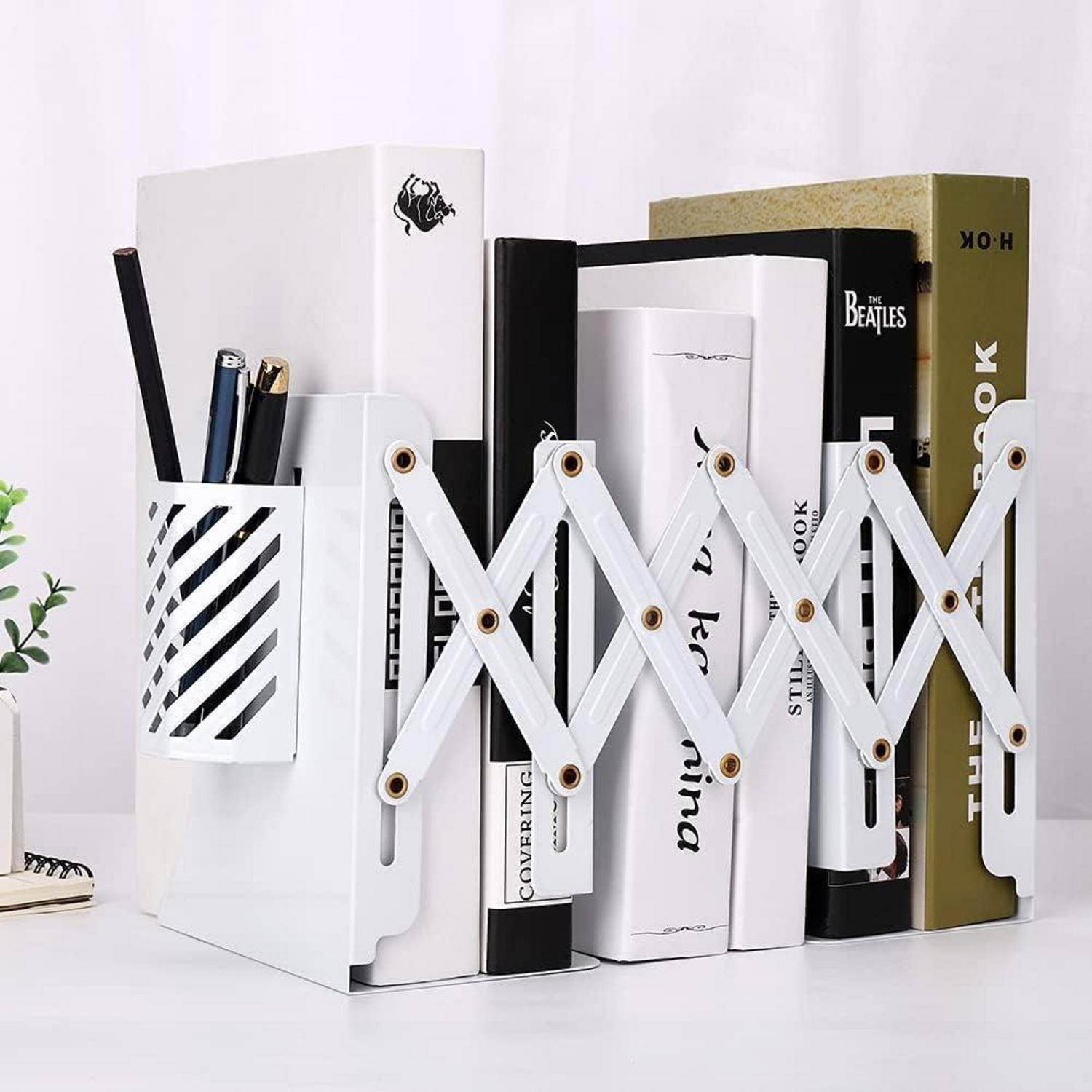 Buchstützen mit Stifthalter, verstellbare Bookends bis 19