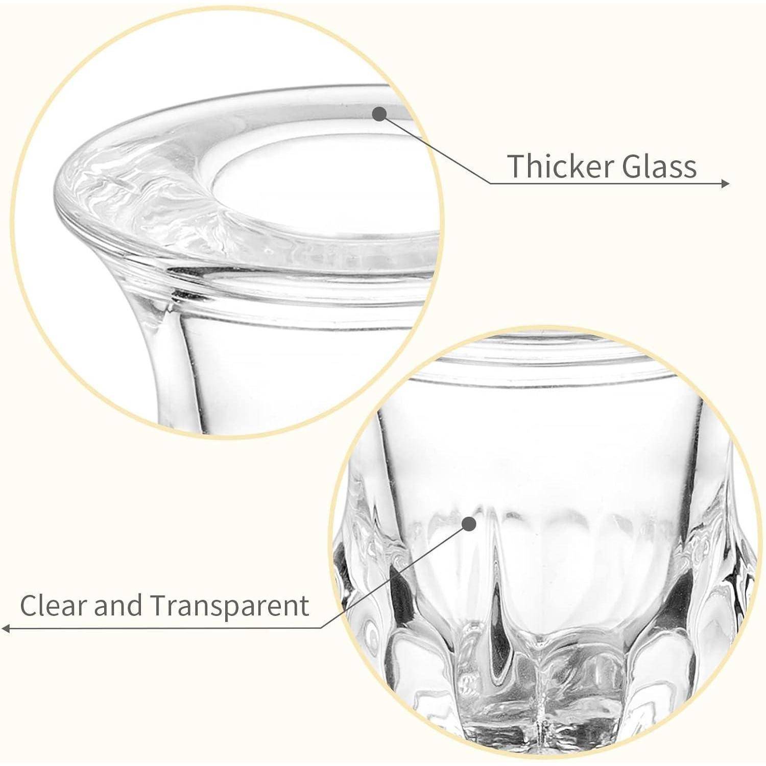 Bild mit einem Glas, auf dem Pfeile zu Merkmalen zeigen: 