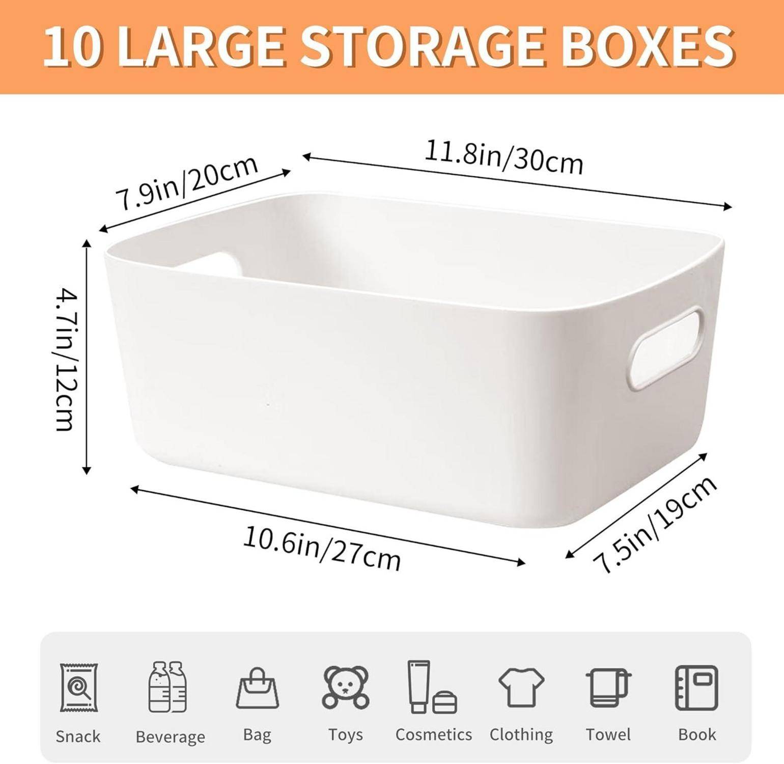 Weiße Aufbewahrungsbox Maße: 11,8 Zoll/30 cm x 7,9 Zoll/20 cm x 4,7 Zoll/12 cm. Geeignet für Snacks, Spielzeug, Kosmetik und vieles mehr.