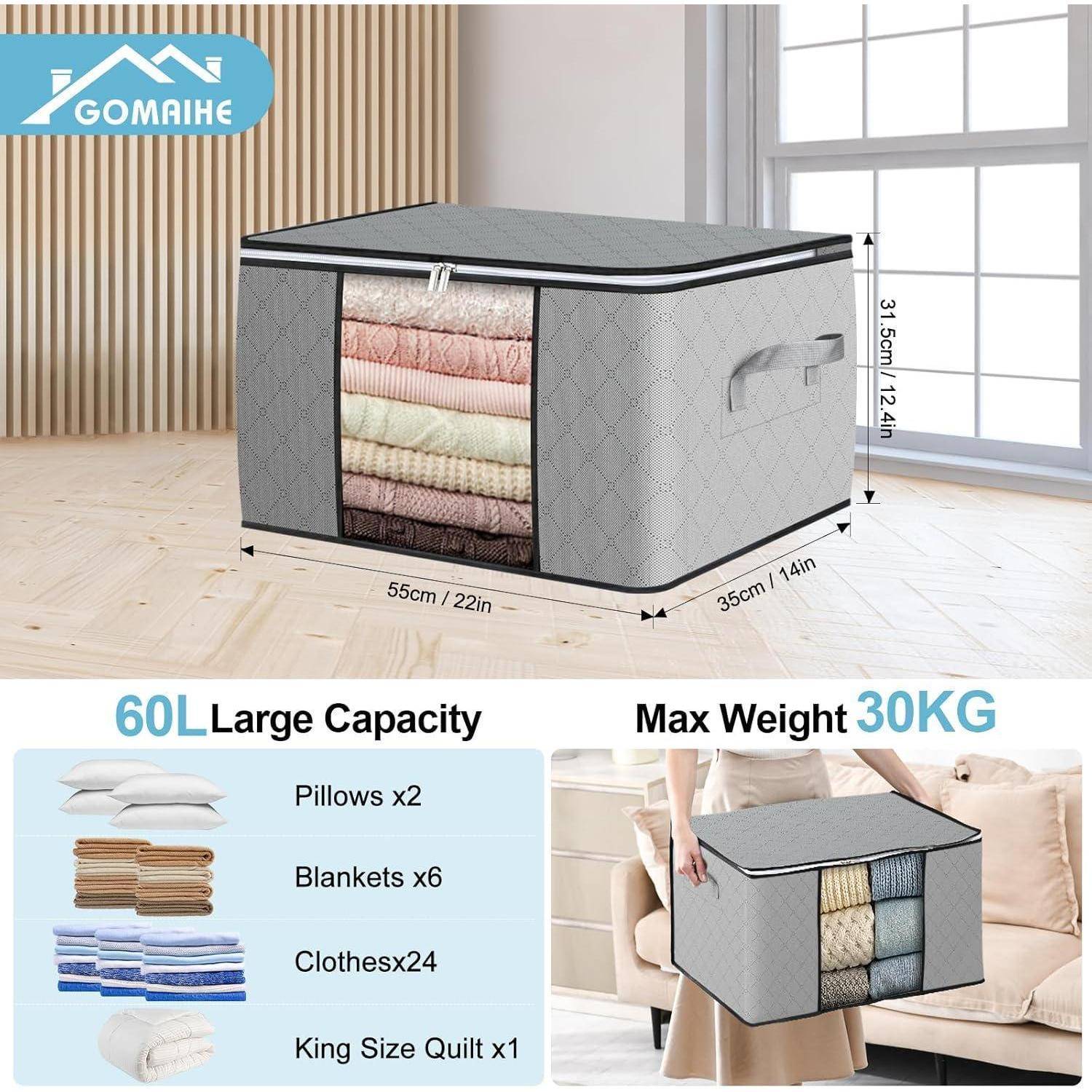 6er Set 60L Aufbewahrungsbox mit Deckel und Griffen, transparentes