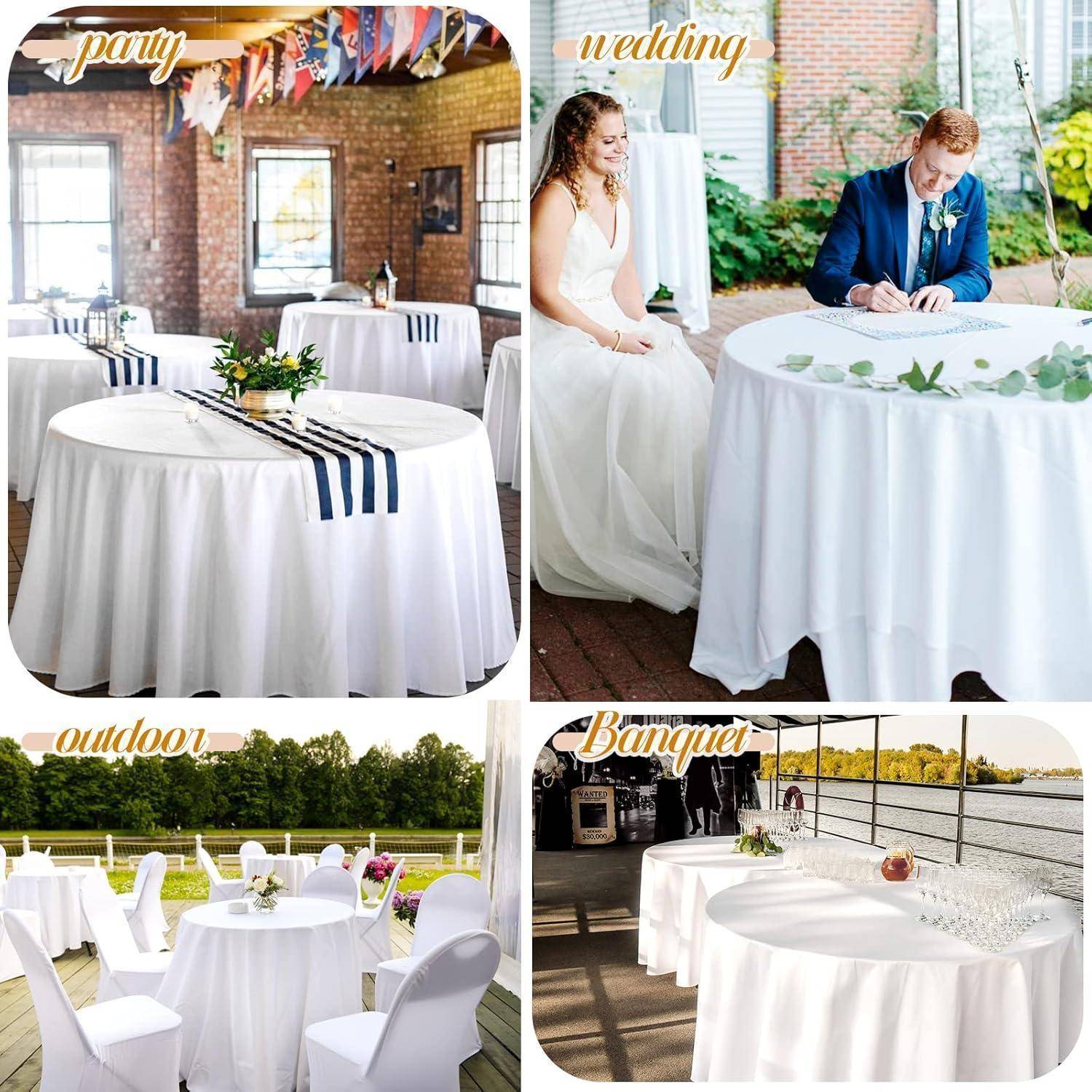 Vier Hochzeitstischdeckungen: Indoor-Party, Outdoor, Bankett mit Getränken, Braut und Bräutigam bei der Unterzeichnung der Hochzeit.