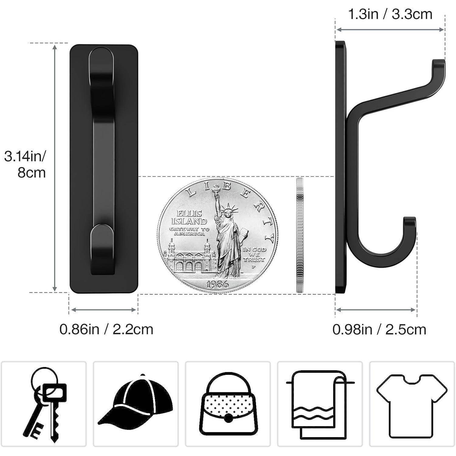 Abmessungen Wandhaken: 3,14 Zoll/8 cm Höhe, 0,86 Zoll/2,2 cm Breite, 1,3 Zoll/3,3 cm Tiefe. Geeignet für Schlüssel, Hüte, Taschen, Handtücher und Kleidung.