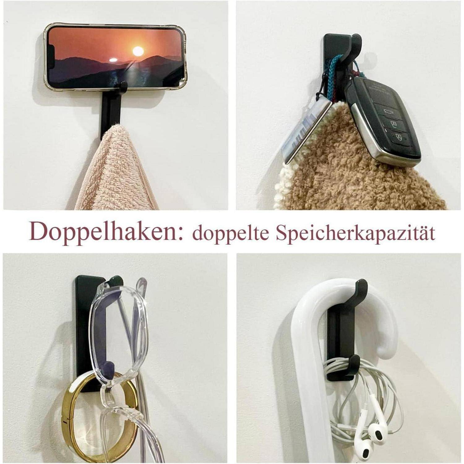 Doppelhaken: doppelte Speicherkapazität zeigt Haken, die Handy, Brille, Schlüssel, Handtuch und Kabel organisieren und aufbewahren.