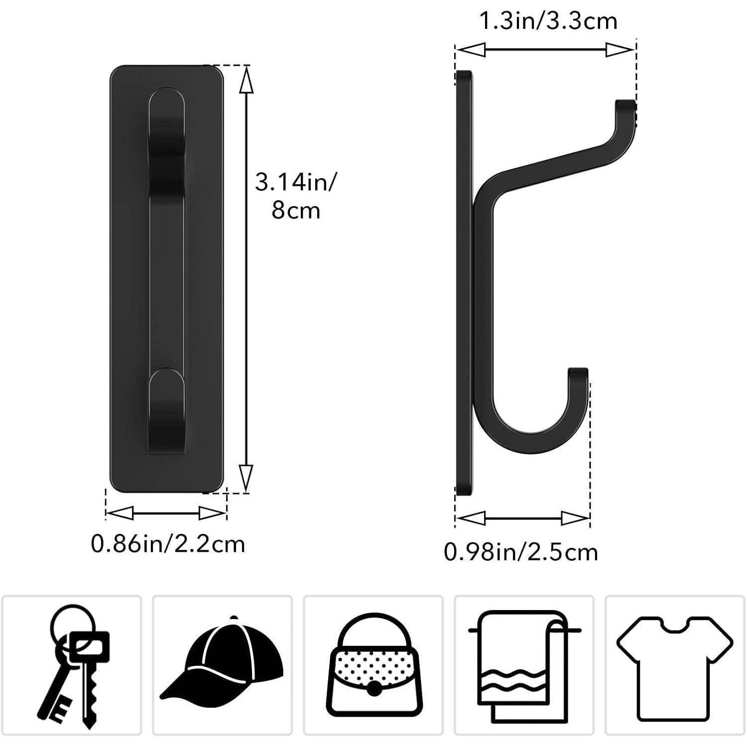 Wandhaken-Maße: 3,14 Zoll/8 cm hoch, 0,86 Zoll/2,2 cm breit. Seitenansicht: 1,3 Zoll/3,3 cm Tiefe, 0,98 Zoll/2,5 cm Hakenlänge.