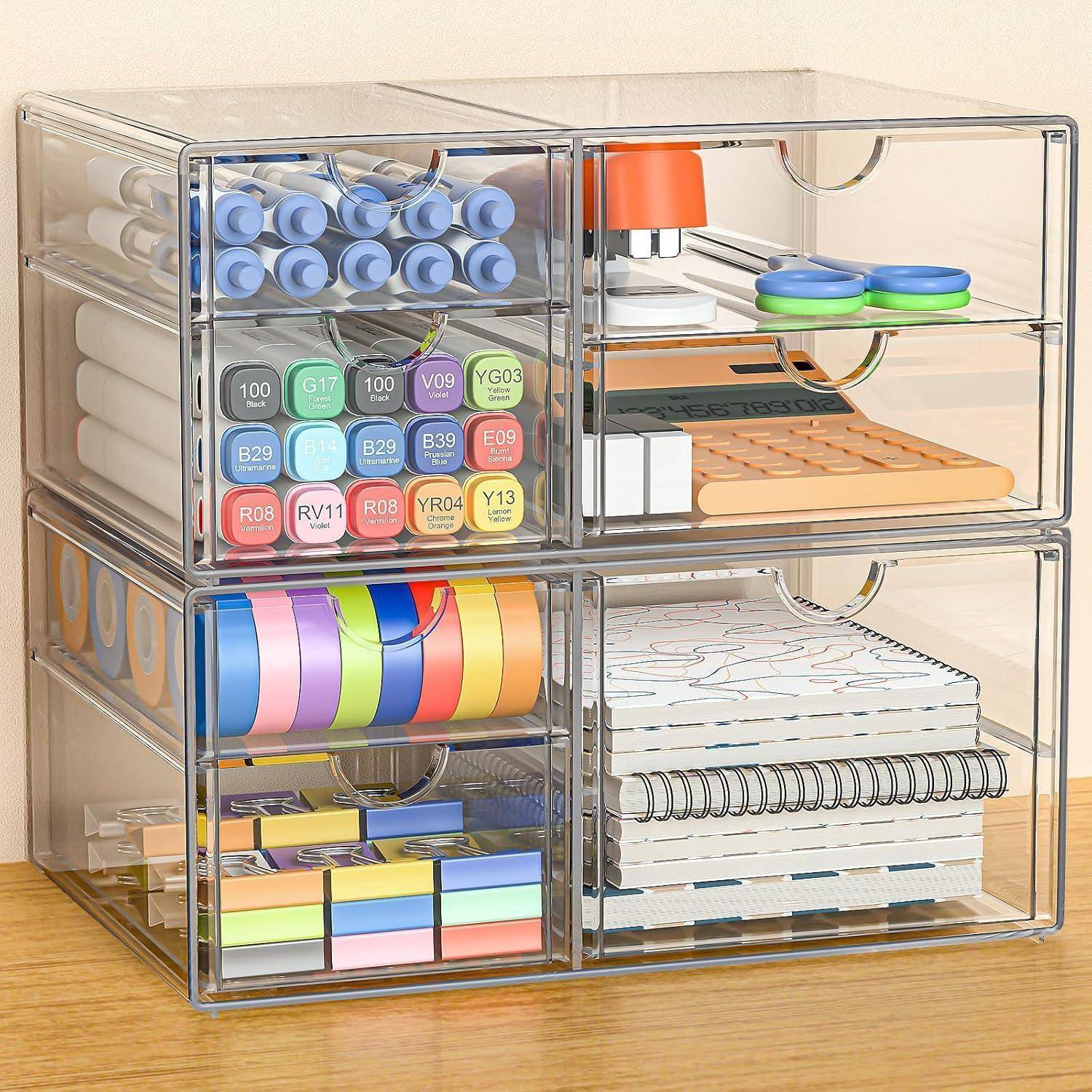 Acryl Schreibtisch Organizer mit 7 Schubladen: 2er Set transparente