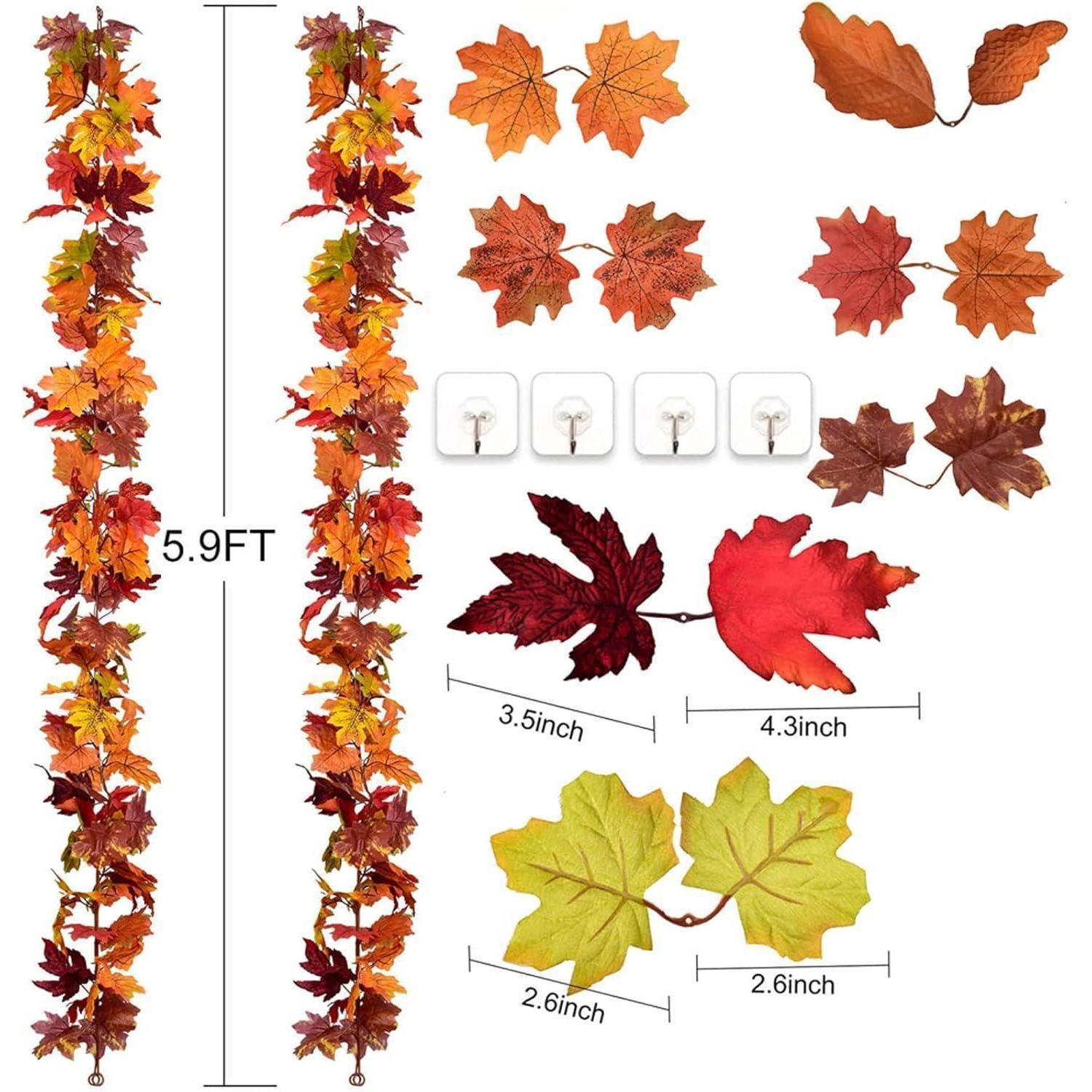 2er Set Künstliche Ahornblatt Girlanden 180cm Herbstdeko für drinnen