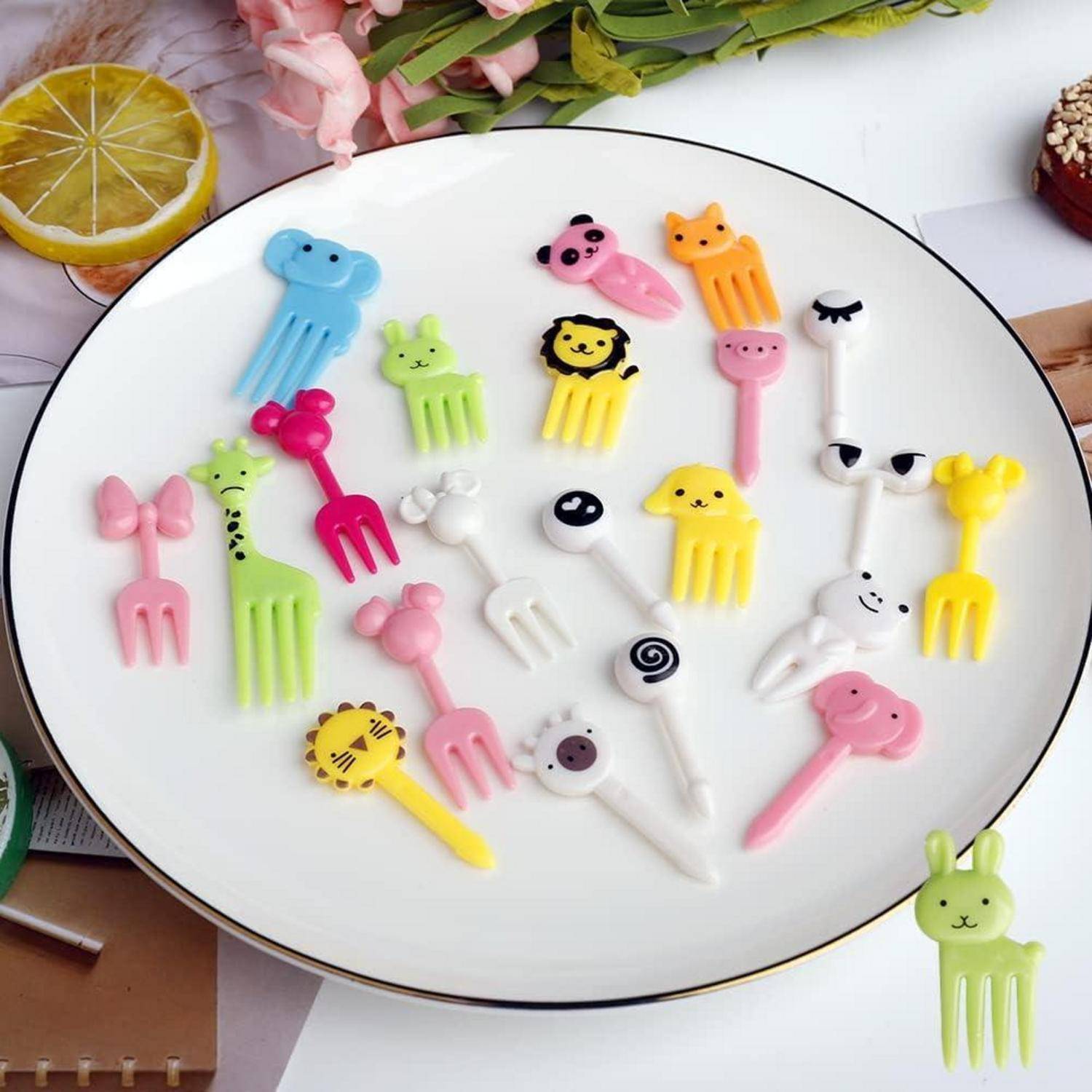 60 Stück Tier Obstgabeln Kunststoff Mini Gabeln 8 Größen Fingerfood