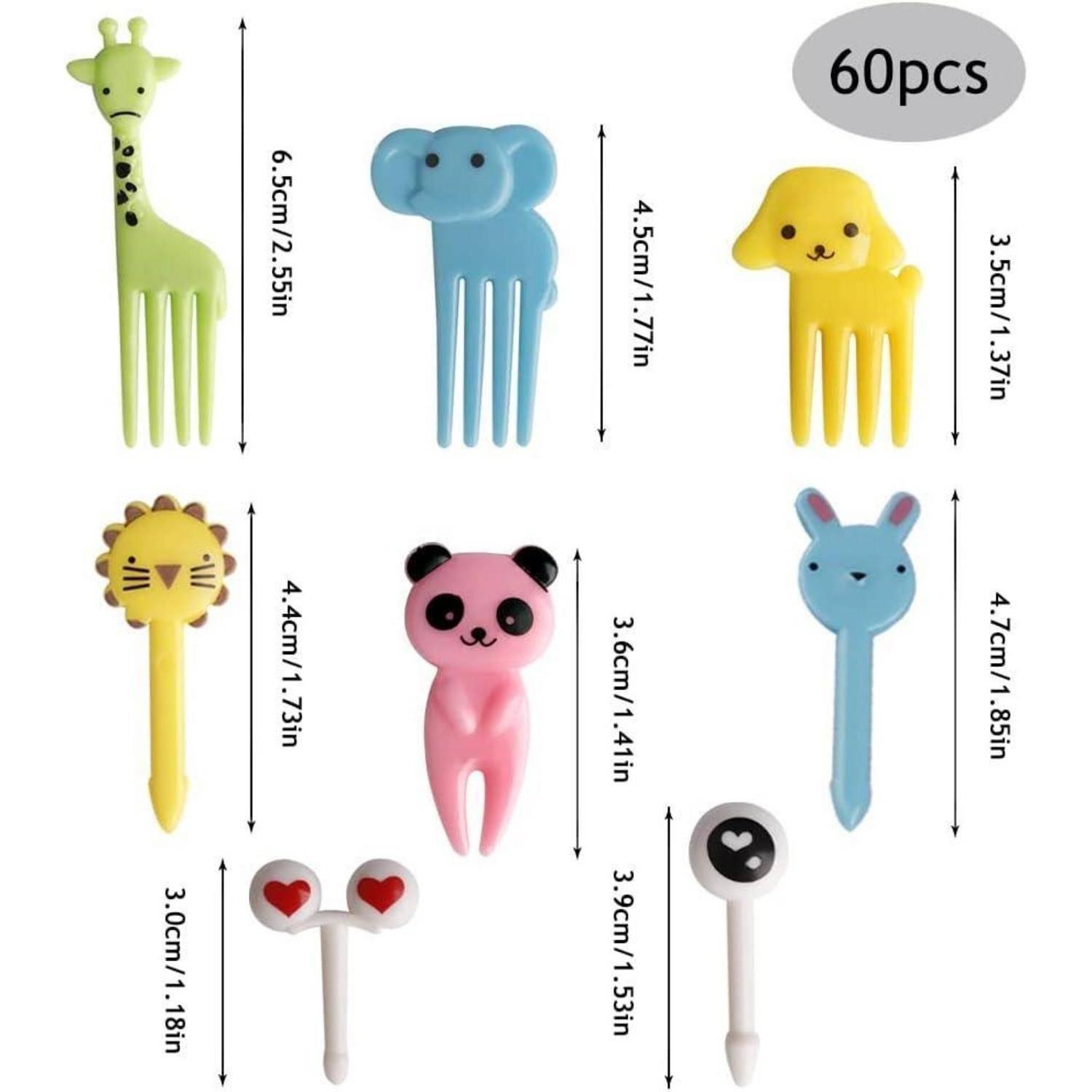 60 Stück Tier Obstgabeln Kunststoff Mini Gabeln 8 Größen Fingerfood