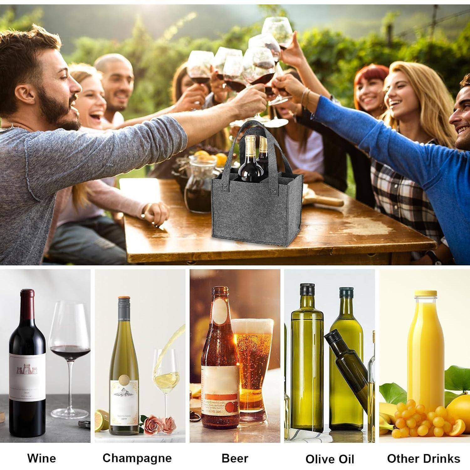 Filz Flaschentasche 6 Flaschen Wein Bier Getränke Picknick Weinhalter