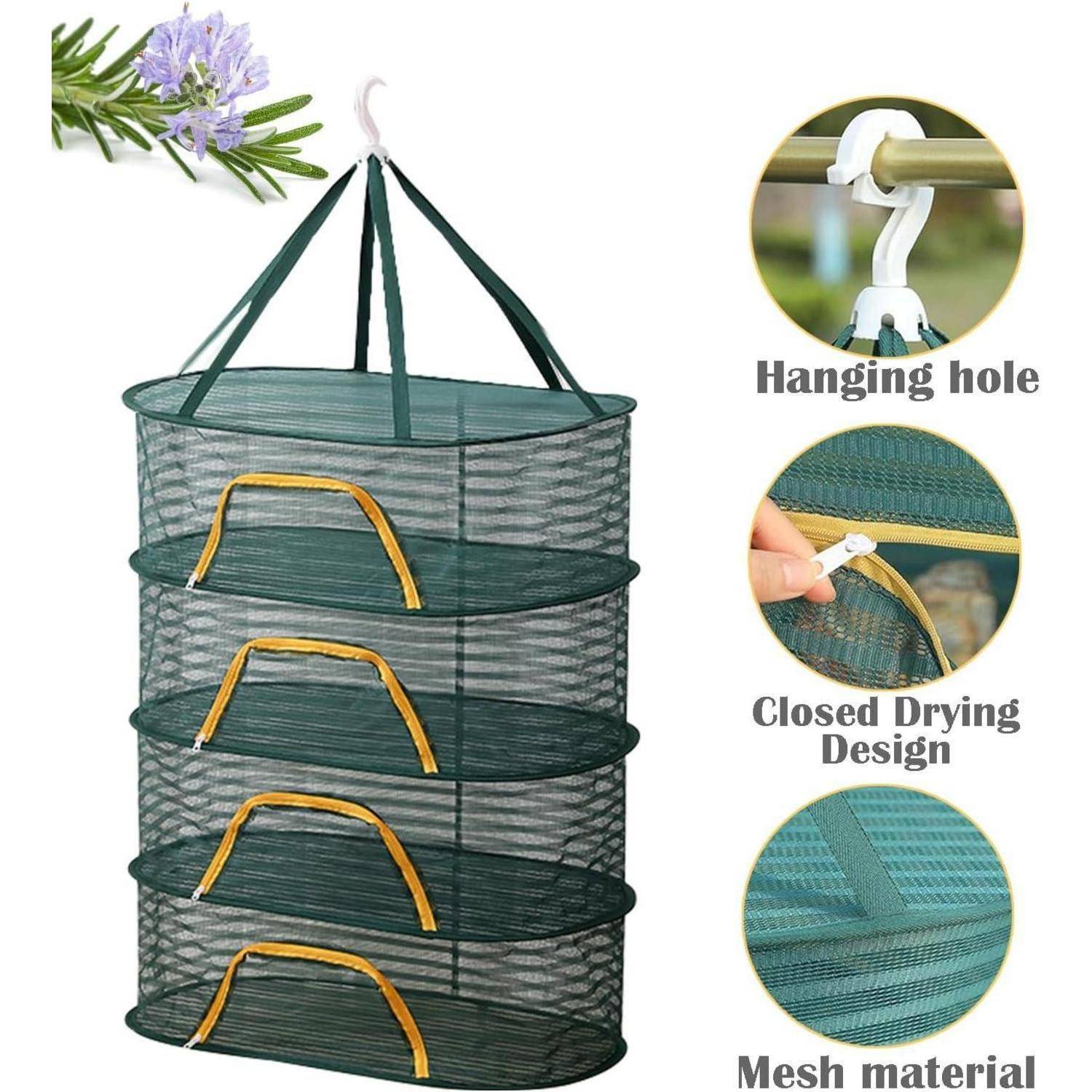 Trockennetz Kräuter 4-lagiges HäNgendes Netz Reißverschluss Für