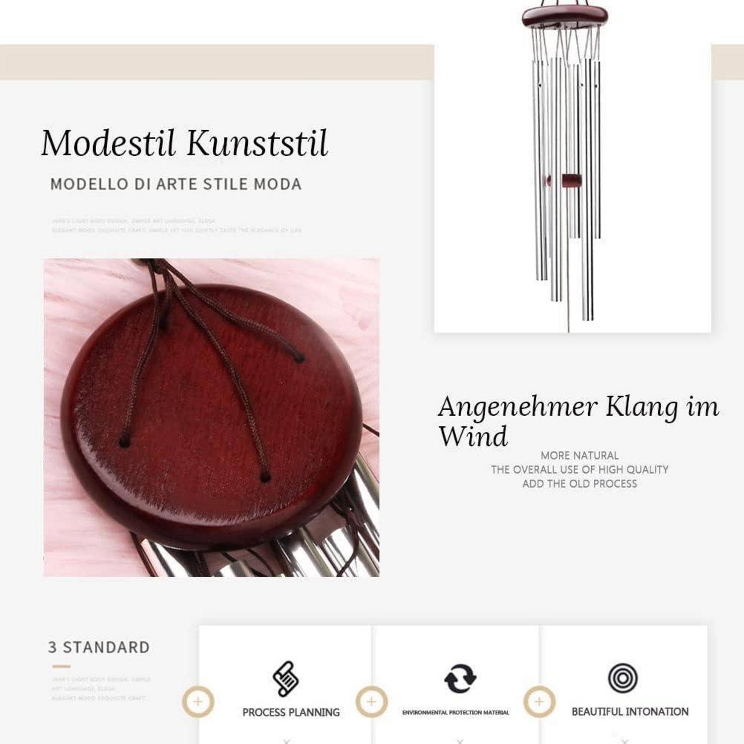 Windspiel, 65cm Aluminiumlegierung, 6 Rohre, Wind Chimes, Deko für