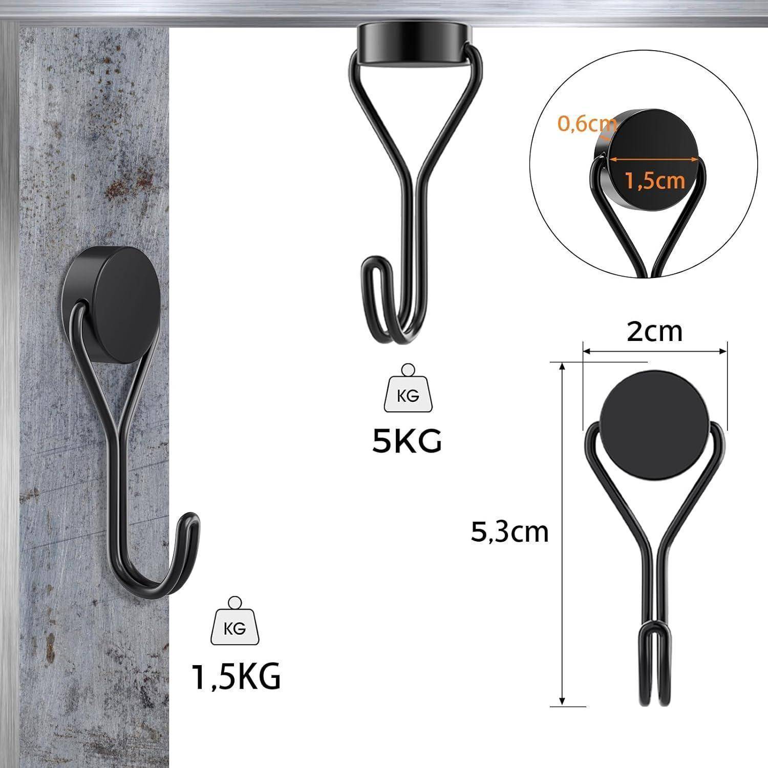 Magnethaken 6 Stück Schwarz Extra Stark Küche Schlafzimmer Büro