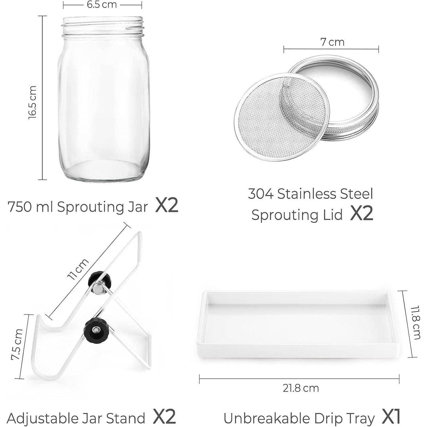 Sprossen Keimglas 2er Set Sprouting Jar 750ml Edelstahl Ständer