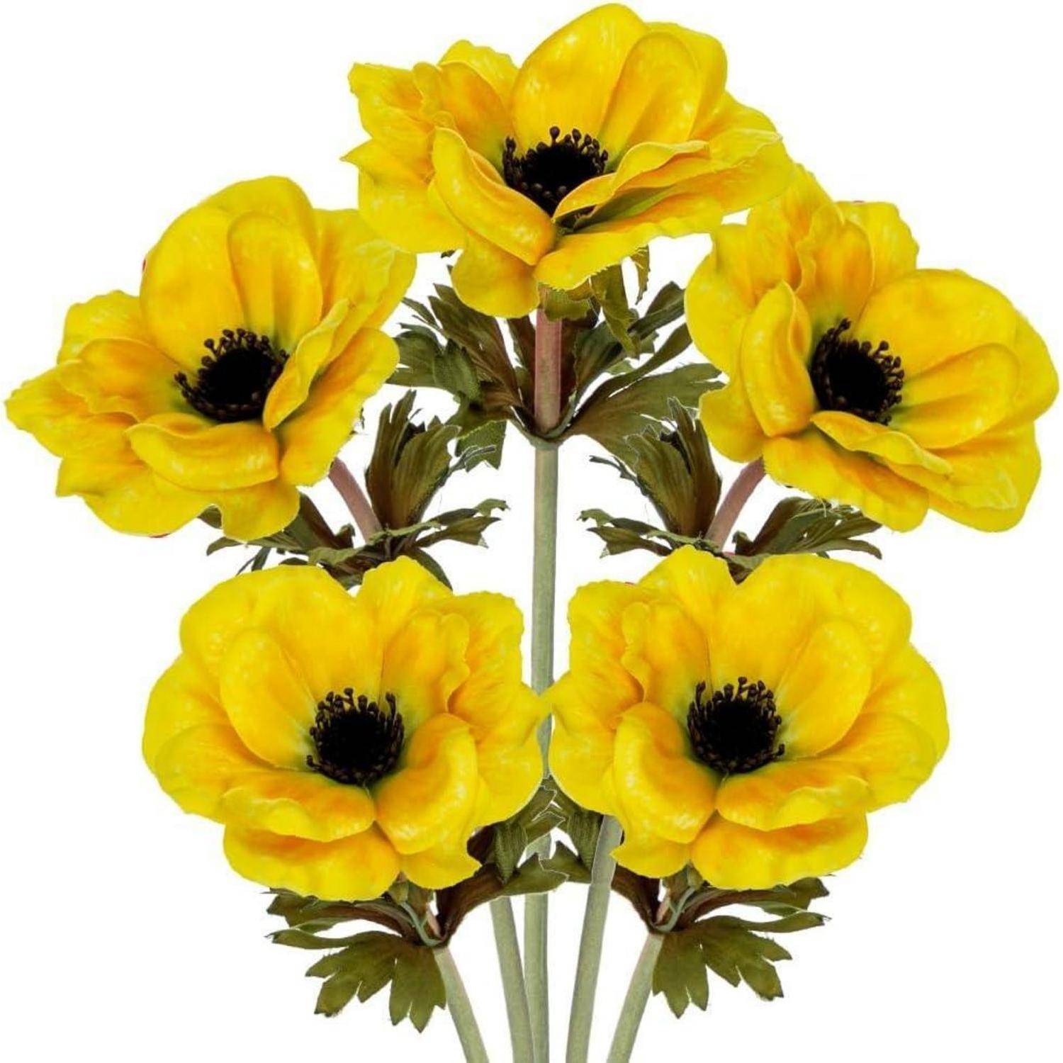 Künstliche Anemonen Gelbe Frühlingsblumen 5er Set 53 cm Dekoblumen für