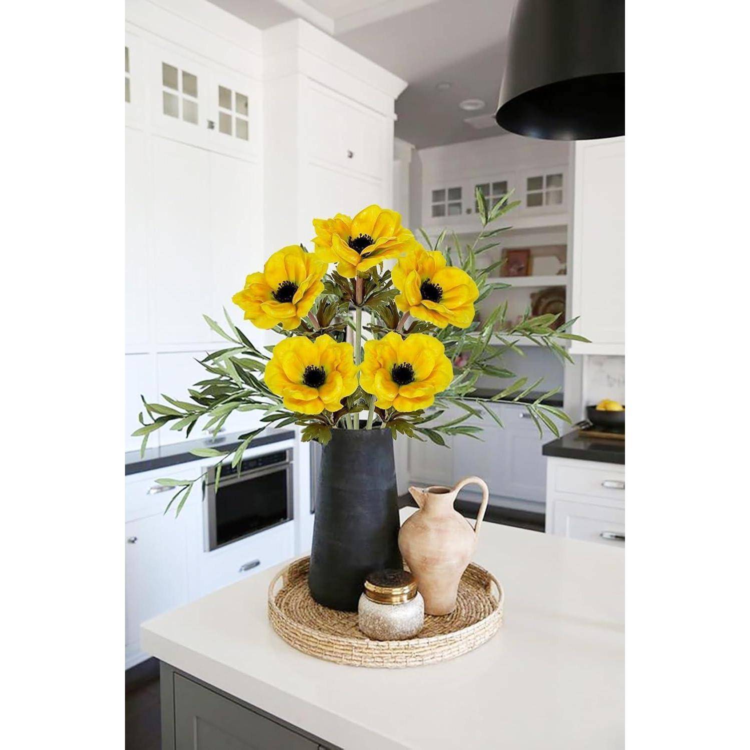 Künstliche Anemonen Gelbe Frühlingsblumen 5er Set 53 cm Dekoblumen für